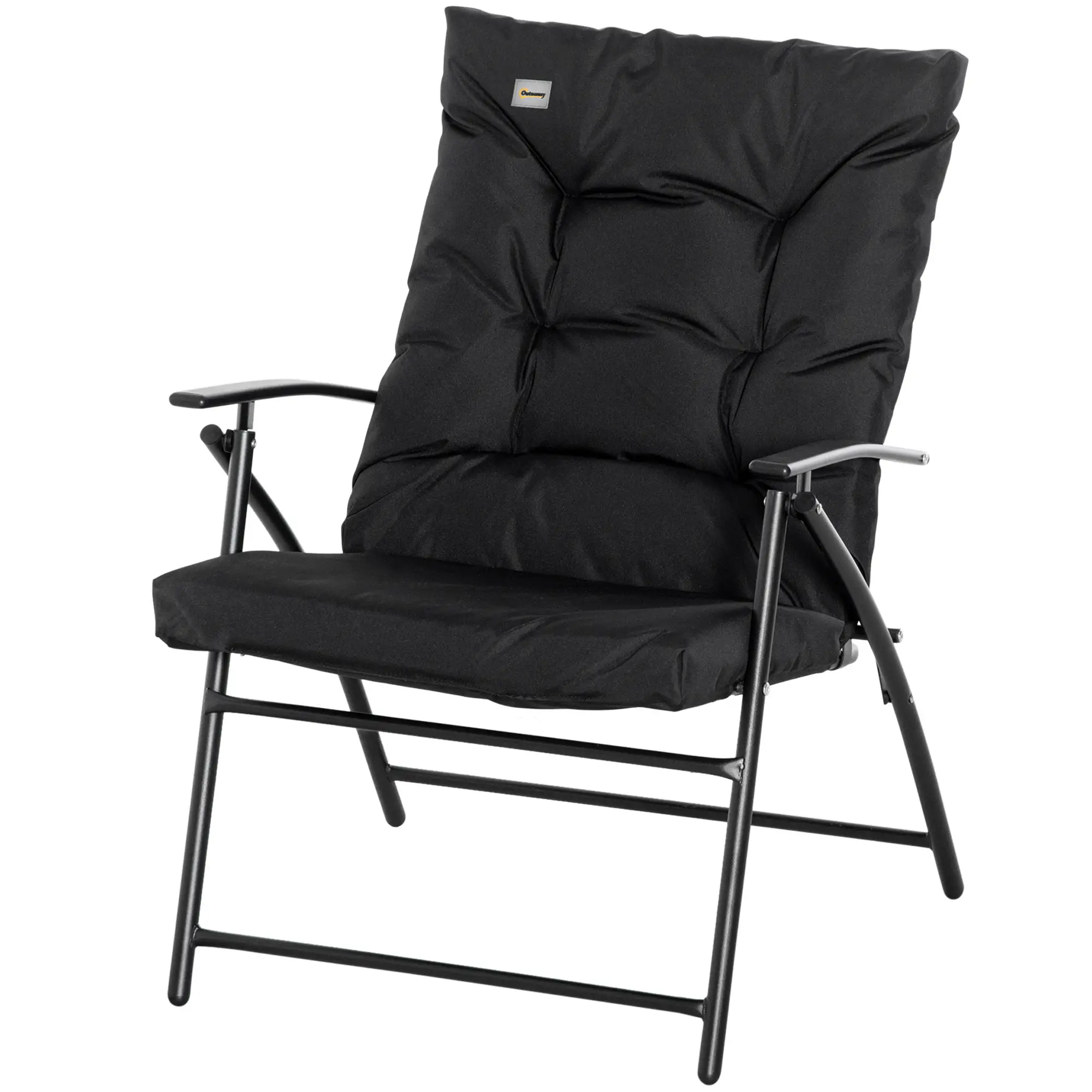 Foldable Lounge Chair, Fabric Recliner, Outdoor Lounger, Black - Image 11