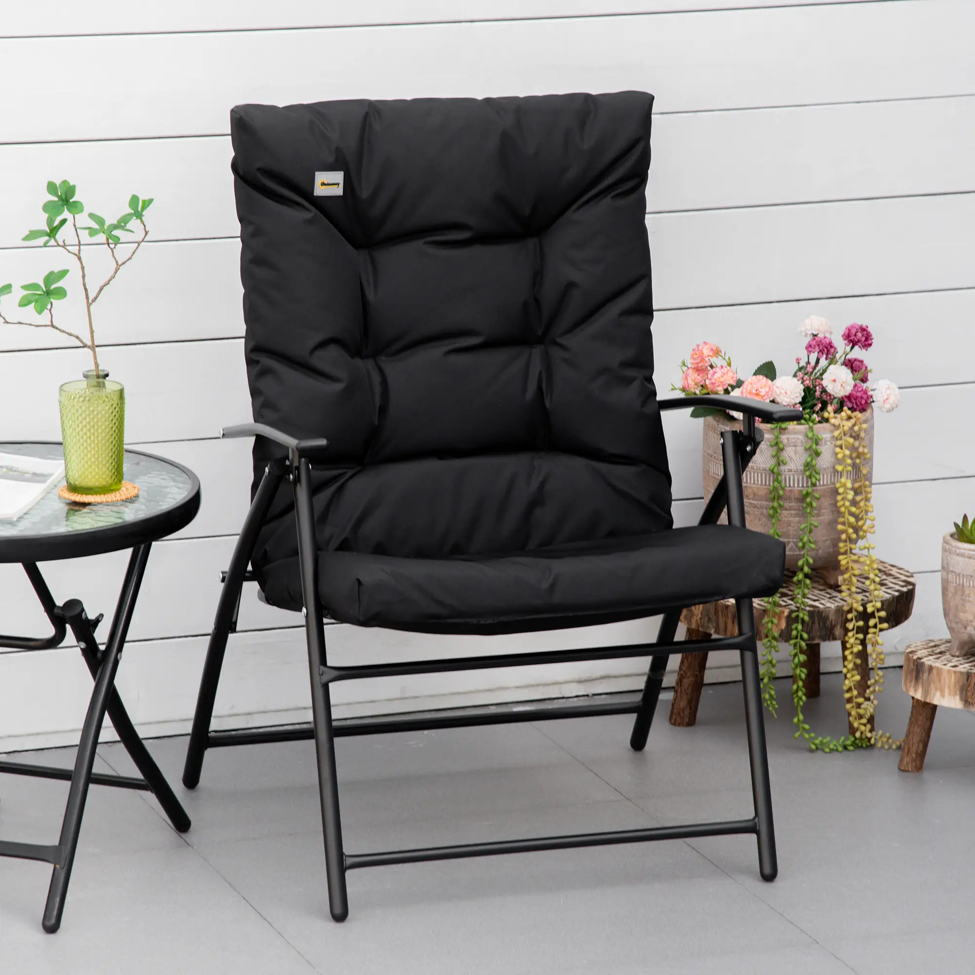 Foldable Lounge Chair, Fabric Recliner, Outdoor Lounger, Black - Image 2