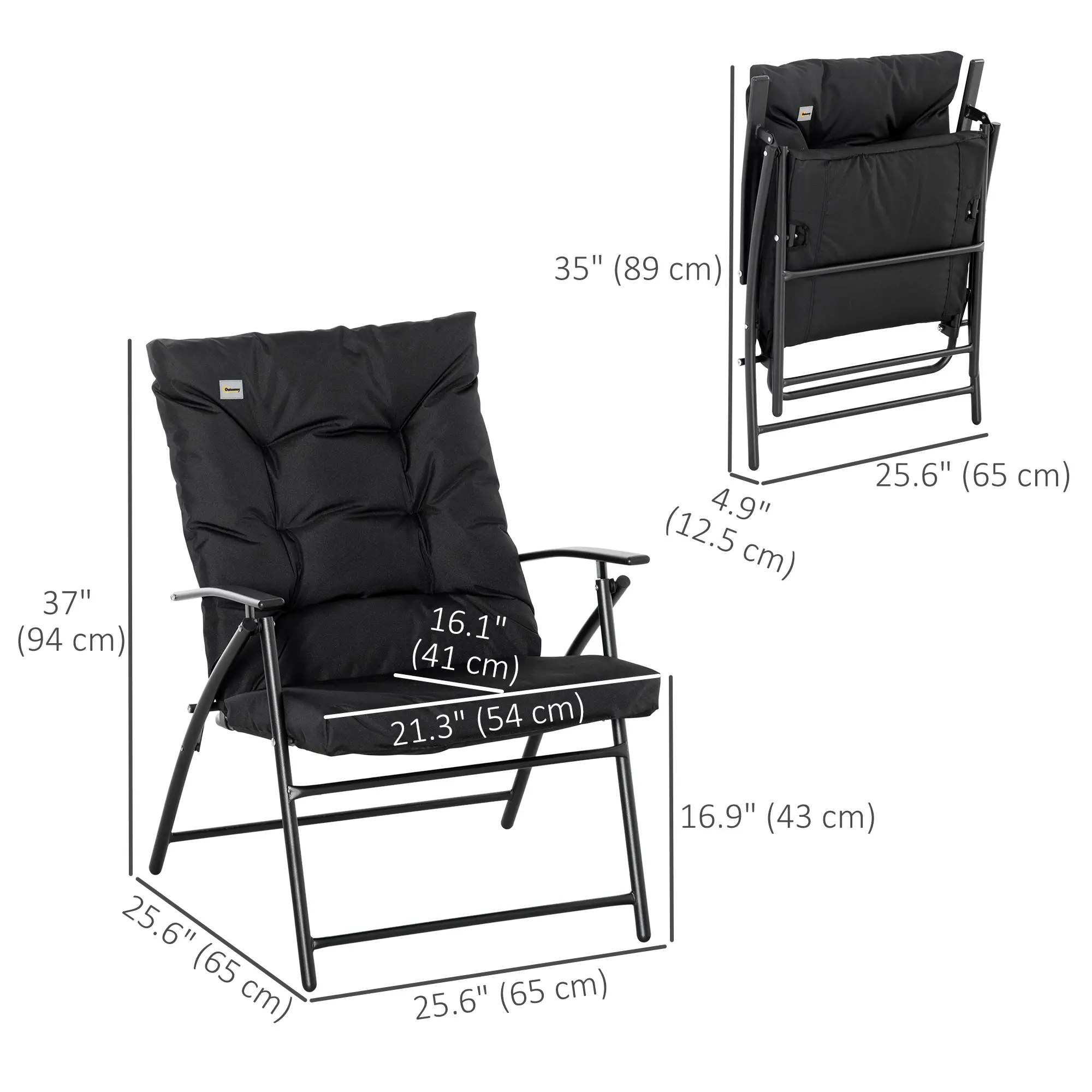 Foldable Lounge Chair, Fabric Recliner, Outdoor Lounger, Black - Image 3