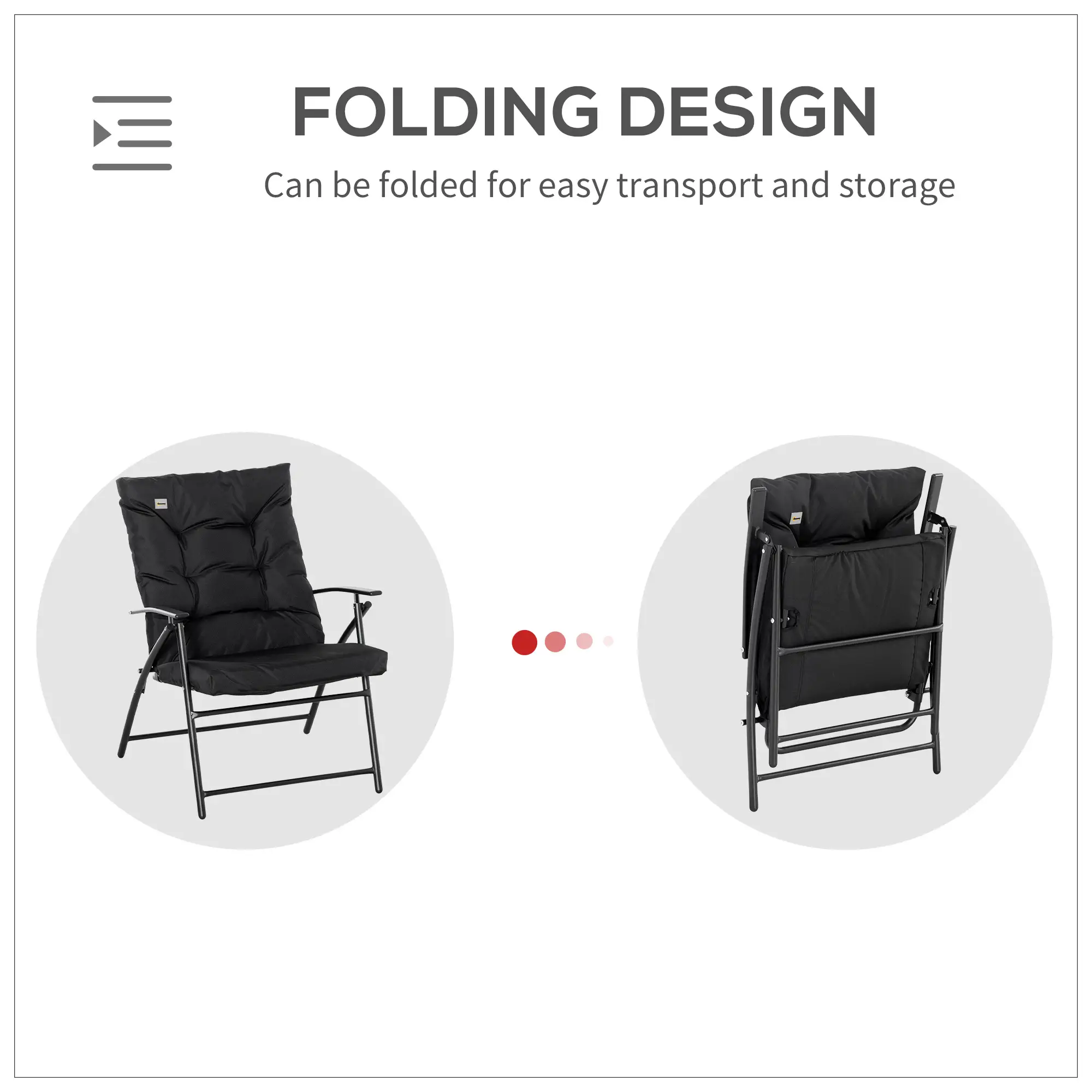 Foldable Lounge Chair, Fabric Recliner, Outdoor Lounger, Black - Image 4