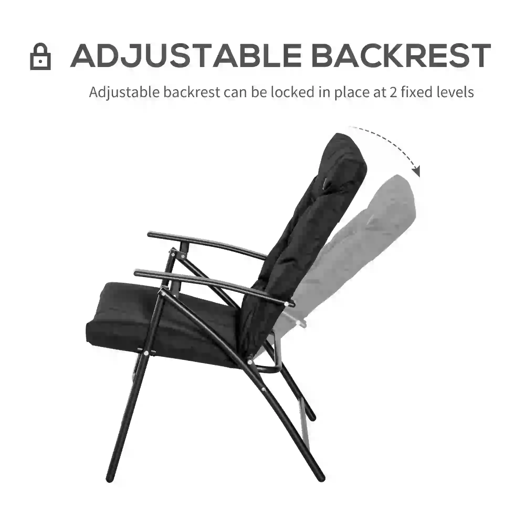 Foldable Lounge Chair, Fabric Recliner, Outdoor Lounger, Black - Image 5
