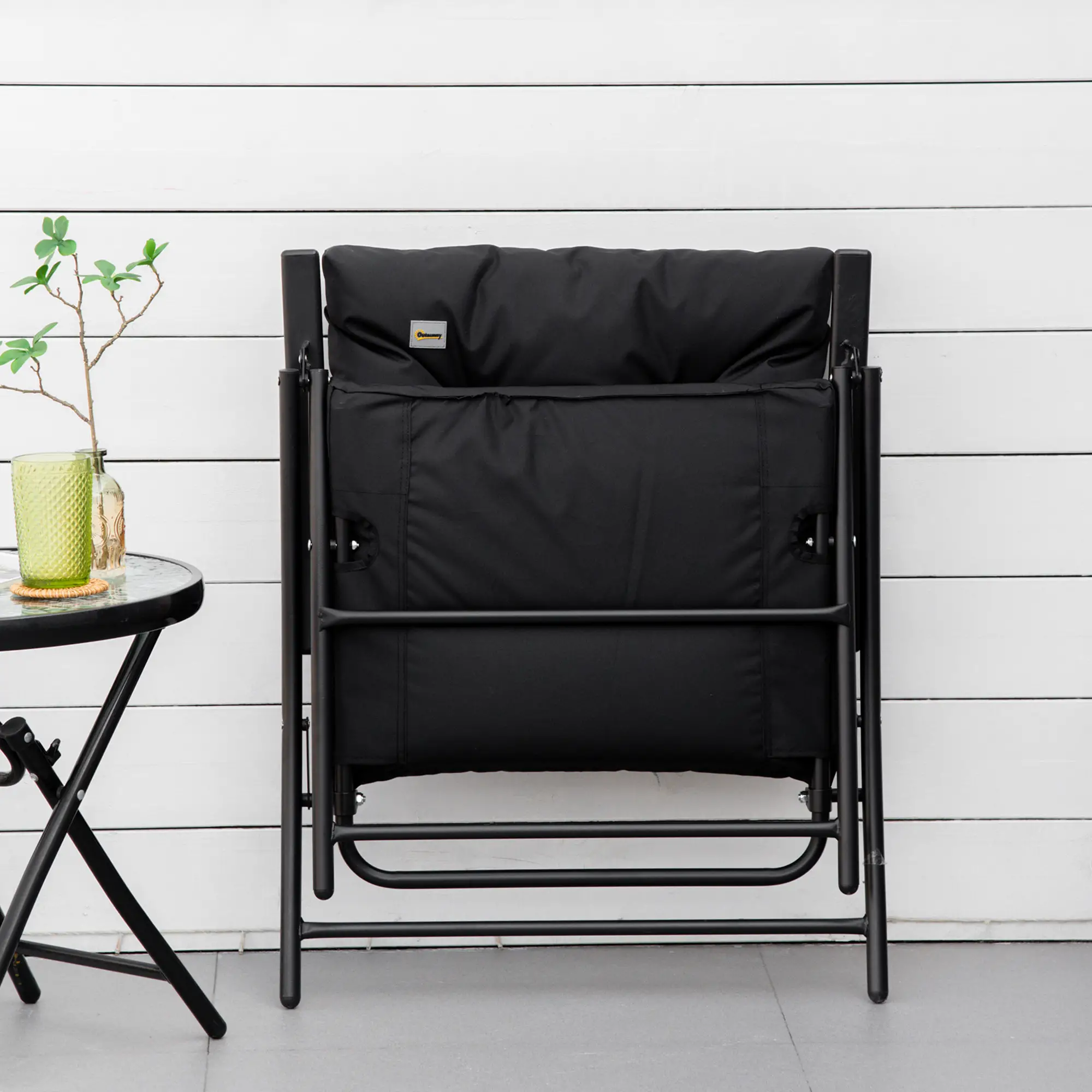 Foldable Lounge Chair, Fabric Recliner, Outdoor Lounger, Black - Image 7