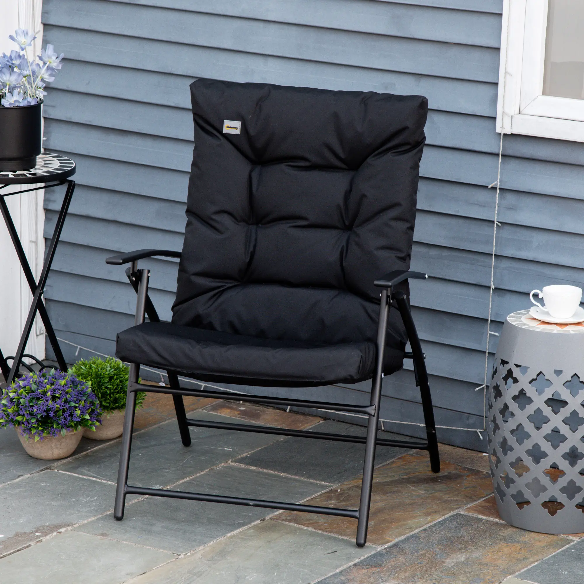 Foldable Lounge Chair, Fabric Recliner, Outdoor Lounger, Black - Image 8