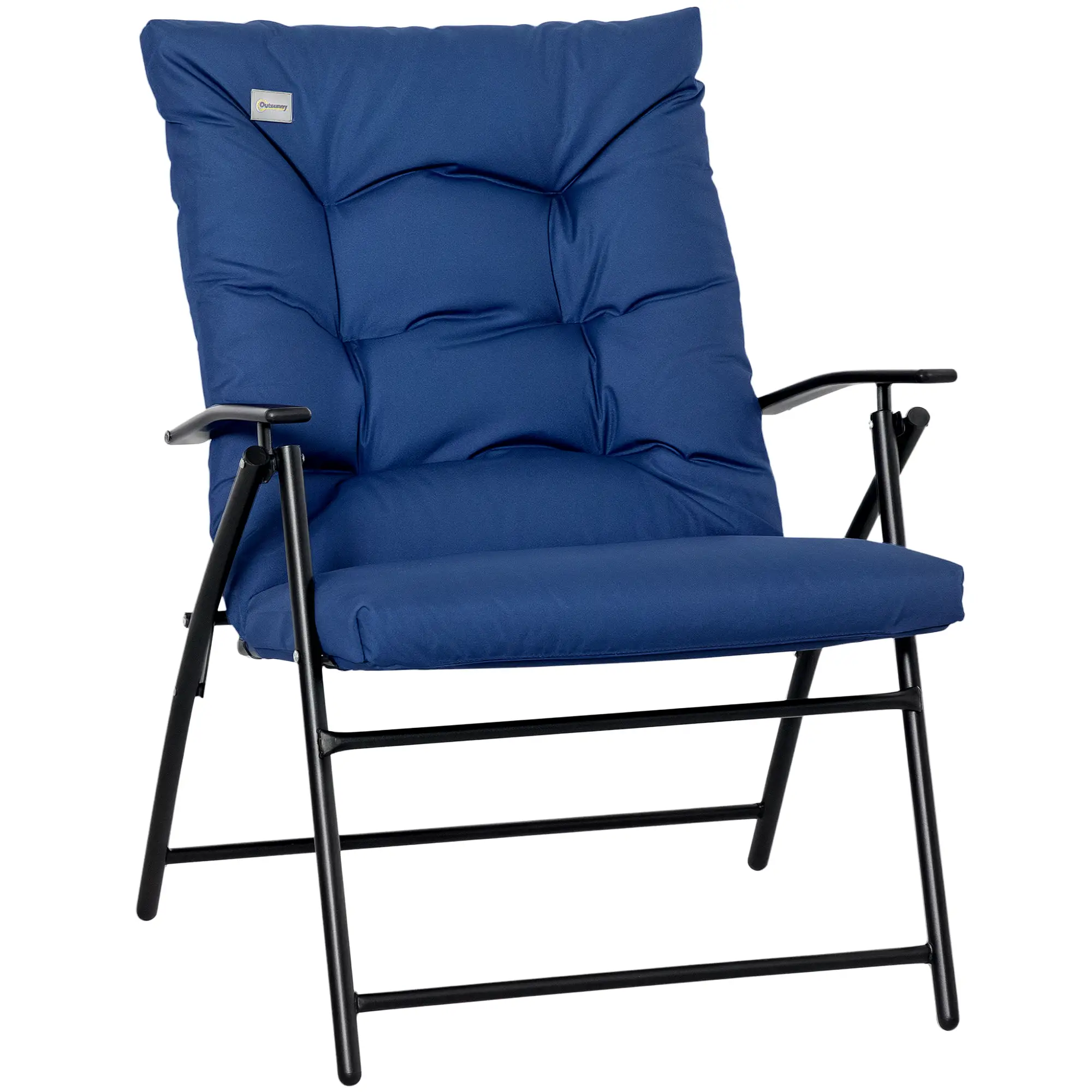 Foldable Lounge Chair, Fabric Recliner, Outdoor Lounger with Armrest, Blue