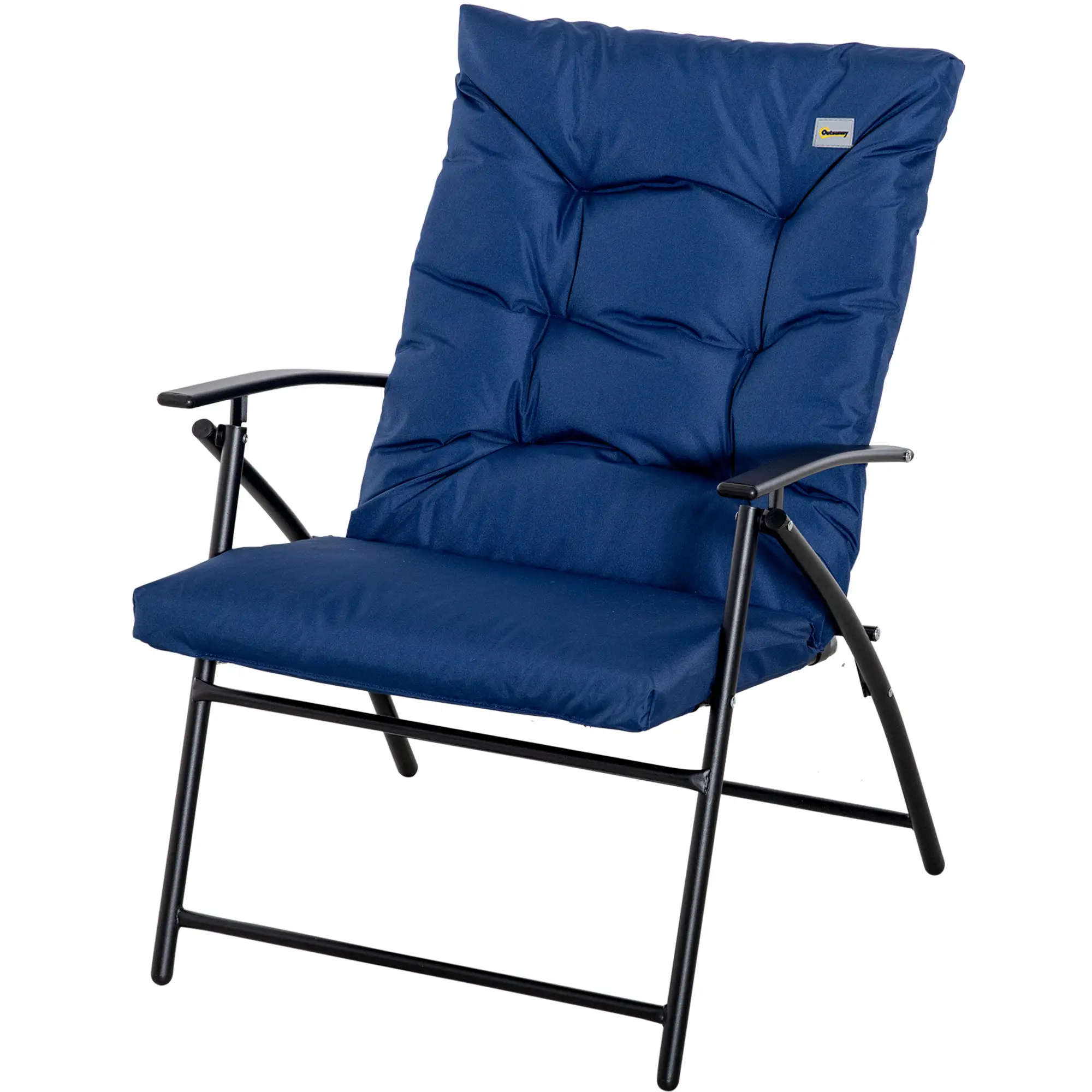Foldable Lounge Chair, Fabric Recliner, Outdoor Lounger with Armrest, Blue - Image 11