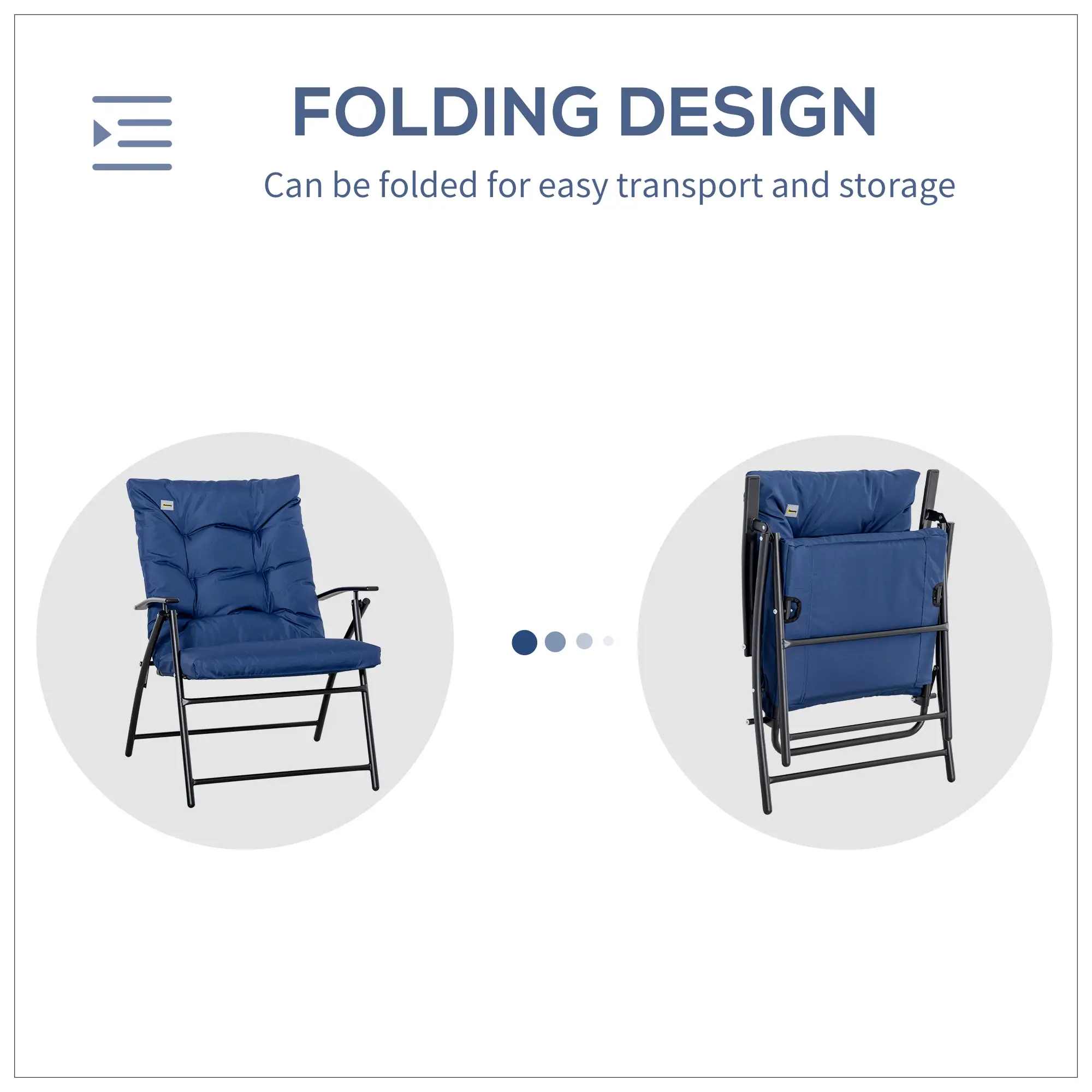 Foldable Lounge Chair, Fabric Recliner, Outdoor Lounger with Armrest, Blue - Image 4