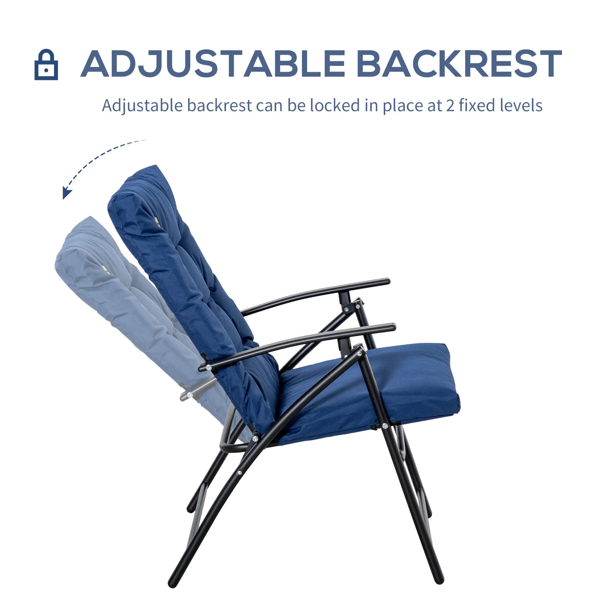 Foldable Lounge Chair, Fabric Recliner, Outdoor Lounger with Armrest, Blue - Image 5