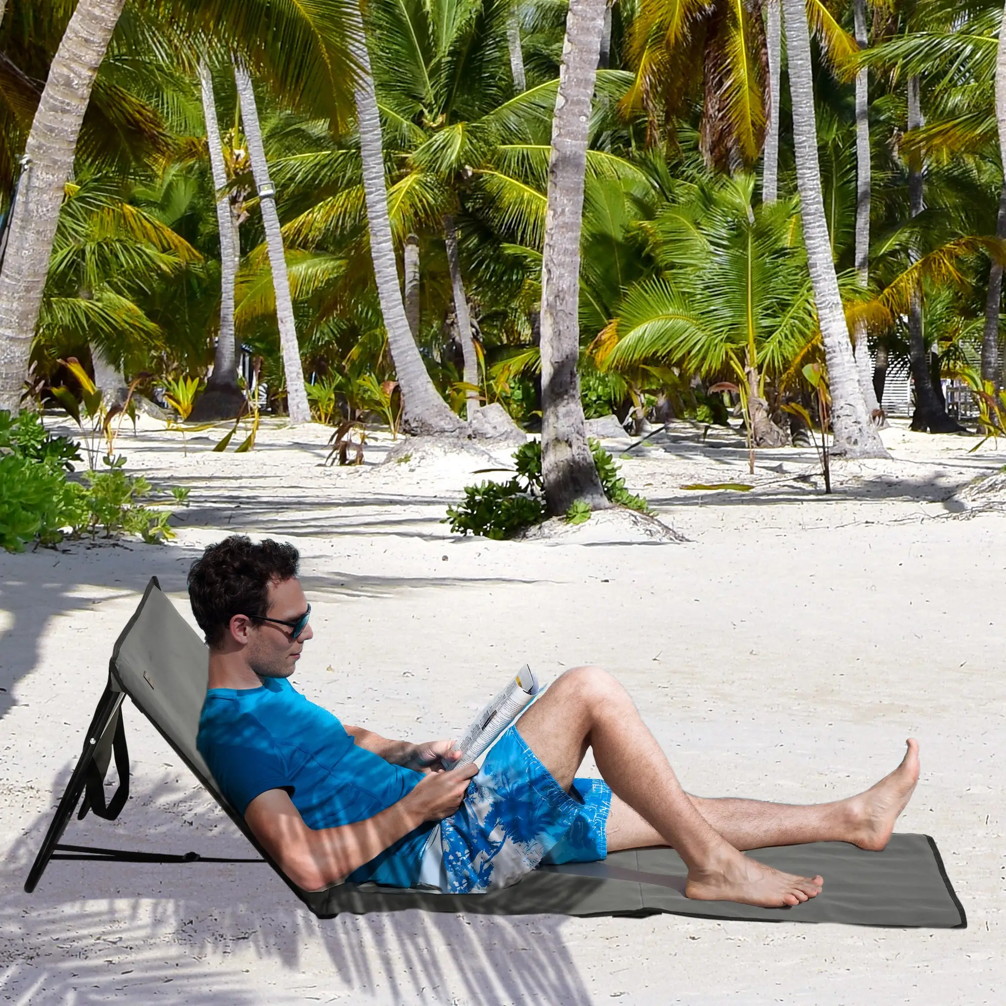 Foldable Lounge Chairs, Adjustable Backrest, Set of 2, Grey - Image 8