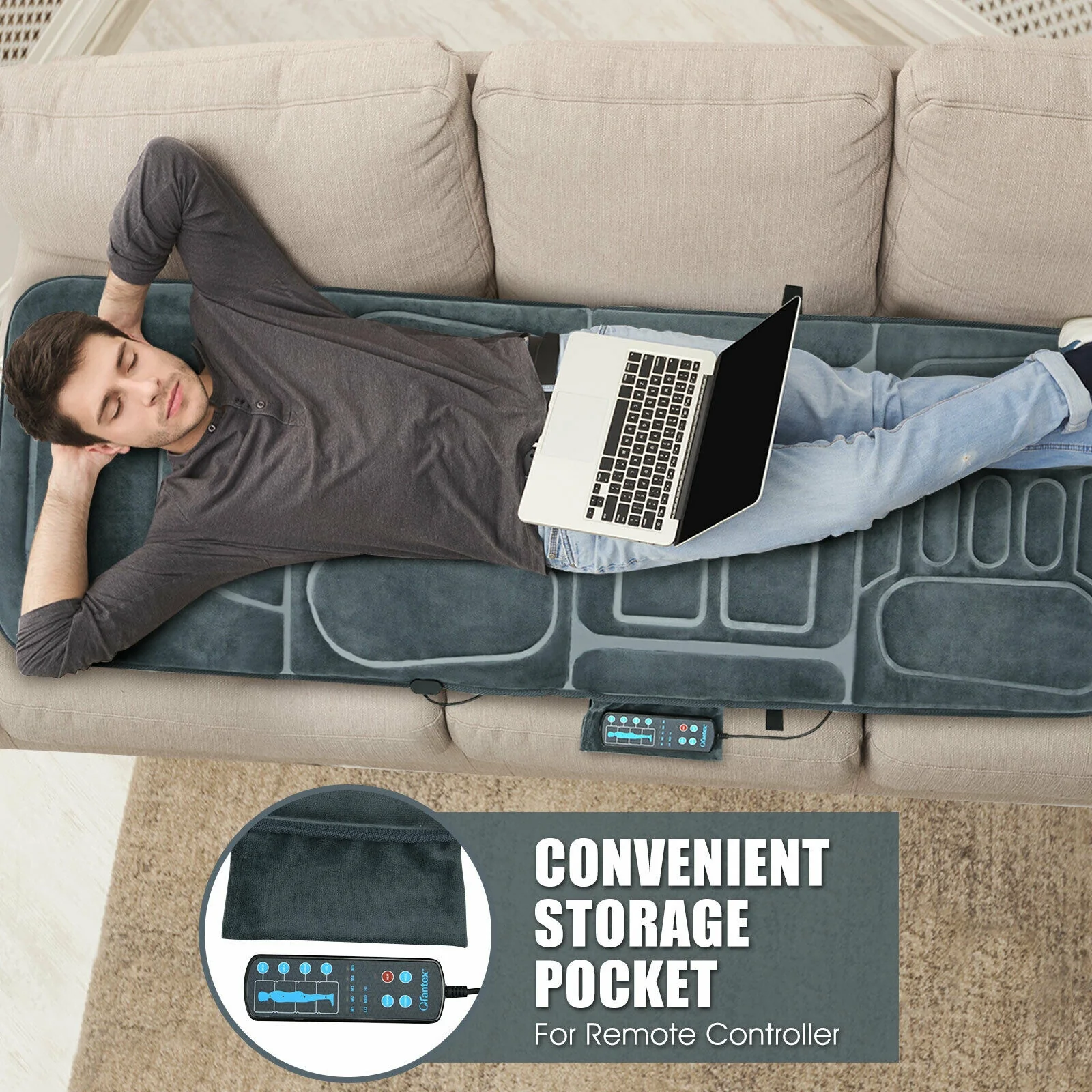 Foldable Massage Mat With Heat, 10 Vibration Motors, Gray - Image 2