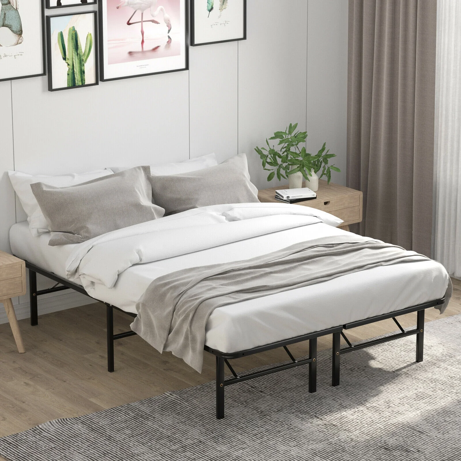 Foldable Metal Platform Bed, Full Size, Tool-Free Assembly, Black - Image 2