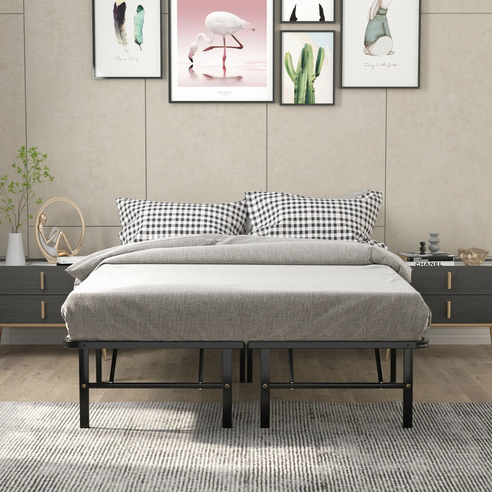 Foldable Metal Platform Bed, Full Size, Tool-Free Assembly, Black - Image 3