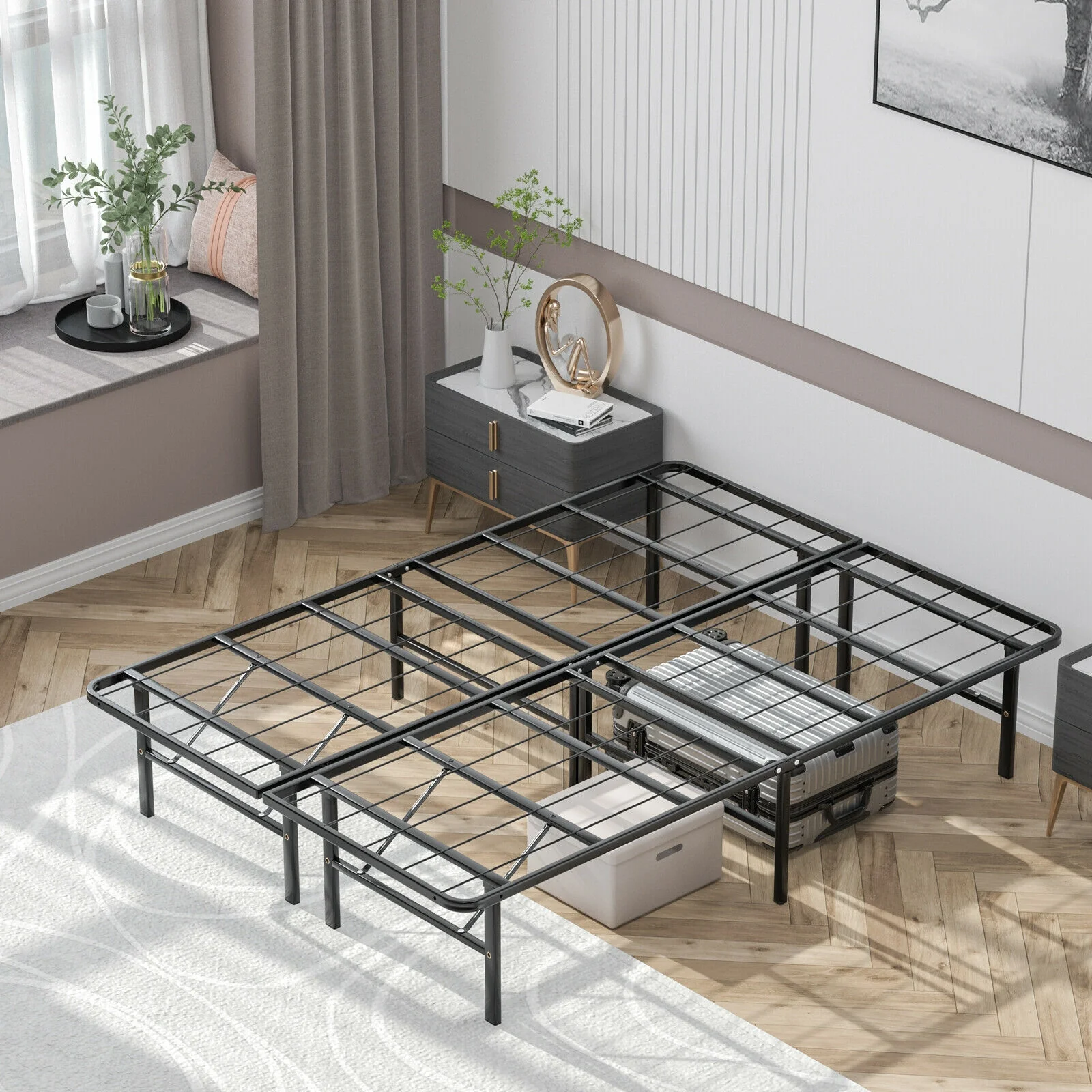 Foldable Metal Platform Bed, Full Size, Tool-Free Assembly, Black - Image 7