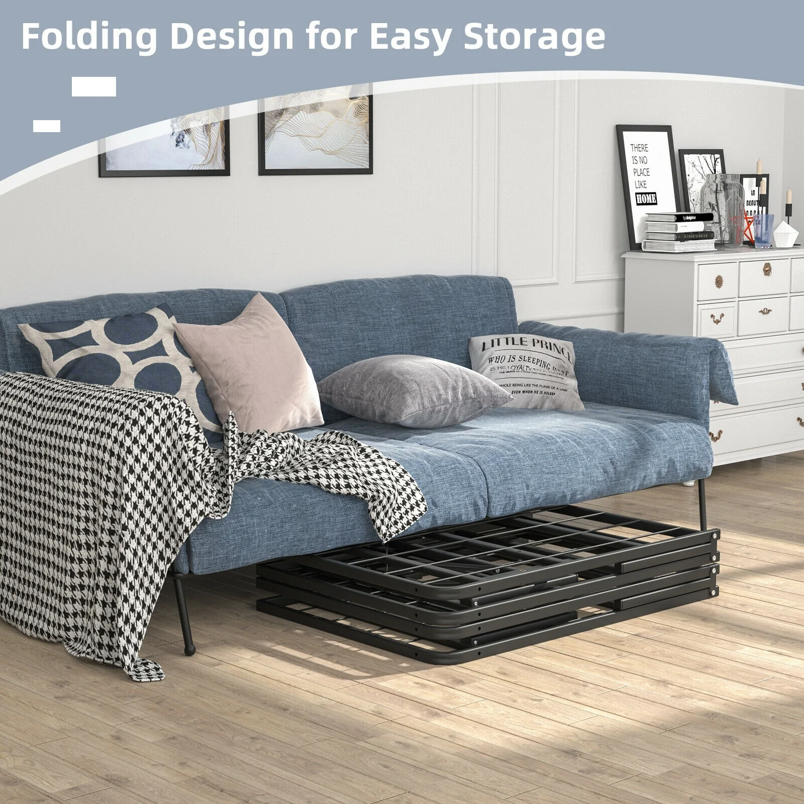 Foldable Metal Platform Bed, Full Size, Tool-Free Assembly, Black - Image 9