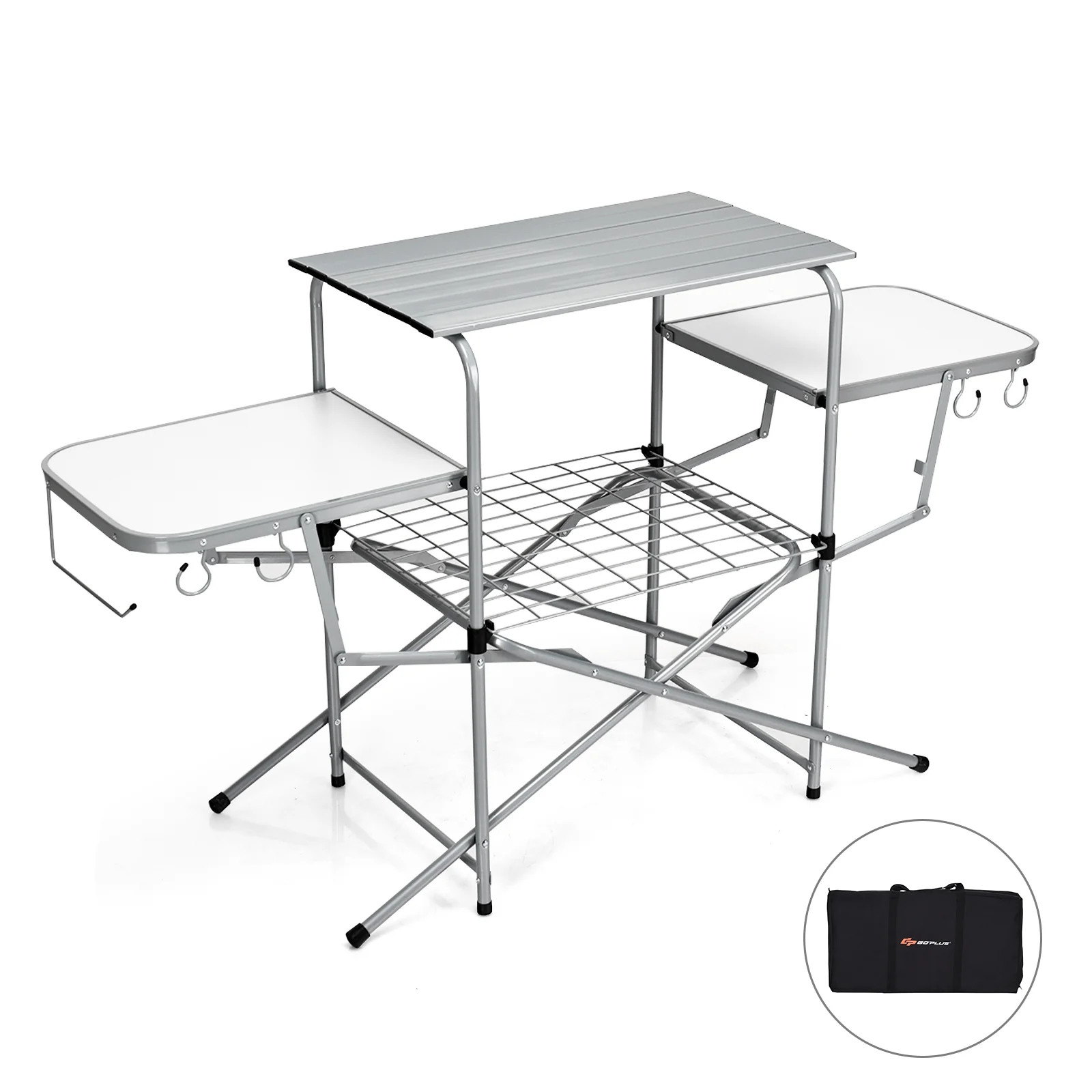 Foldable Outdoor BBQ Table Grilling Stand, Silver - Image 4