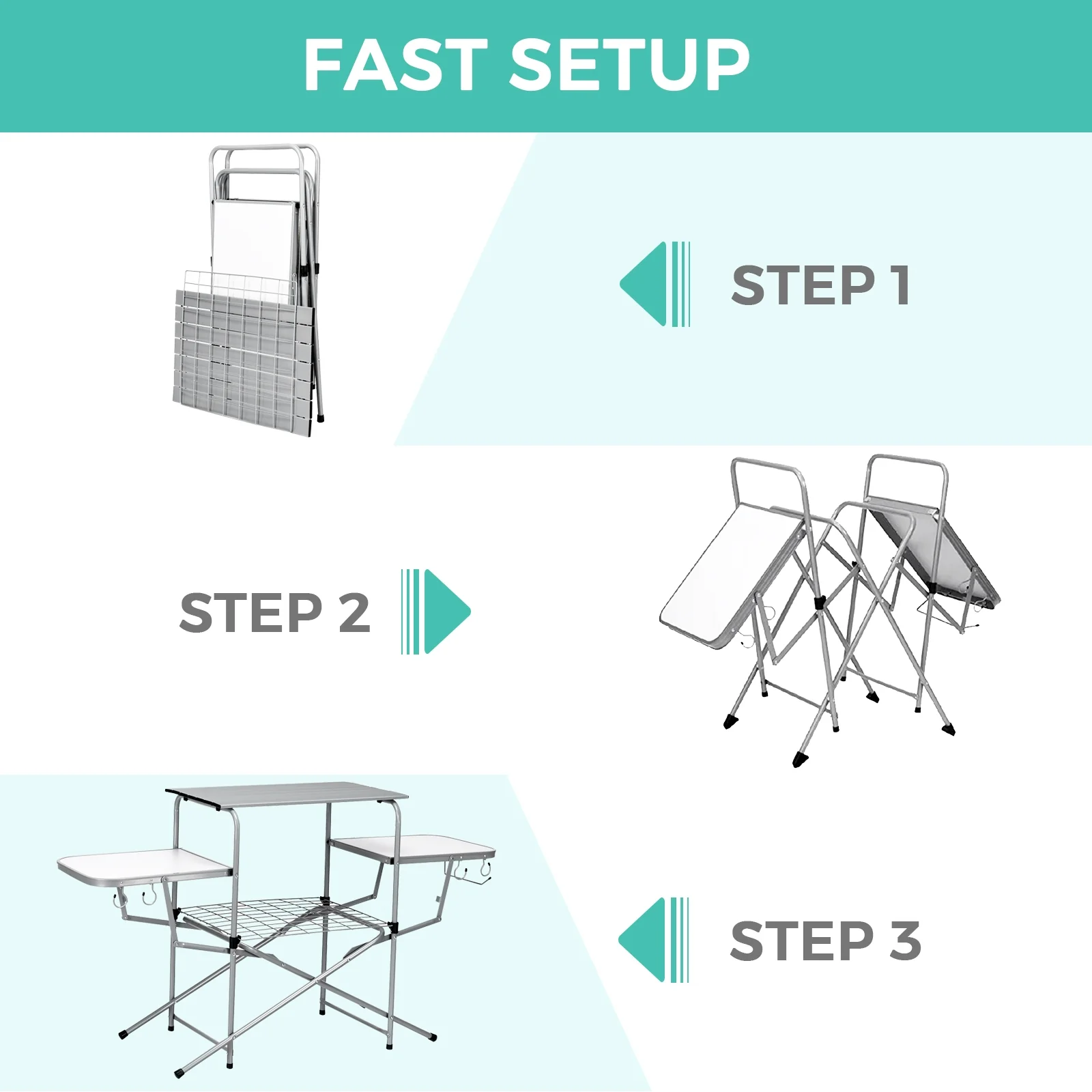Foldable Outdoor BBQ Table Grilling Stand, Silver - Image 6