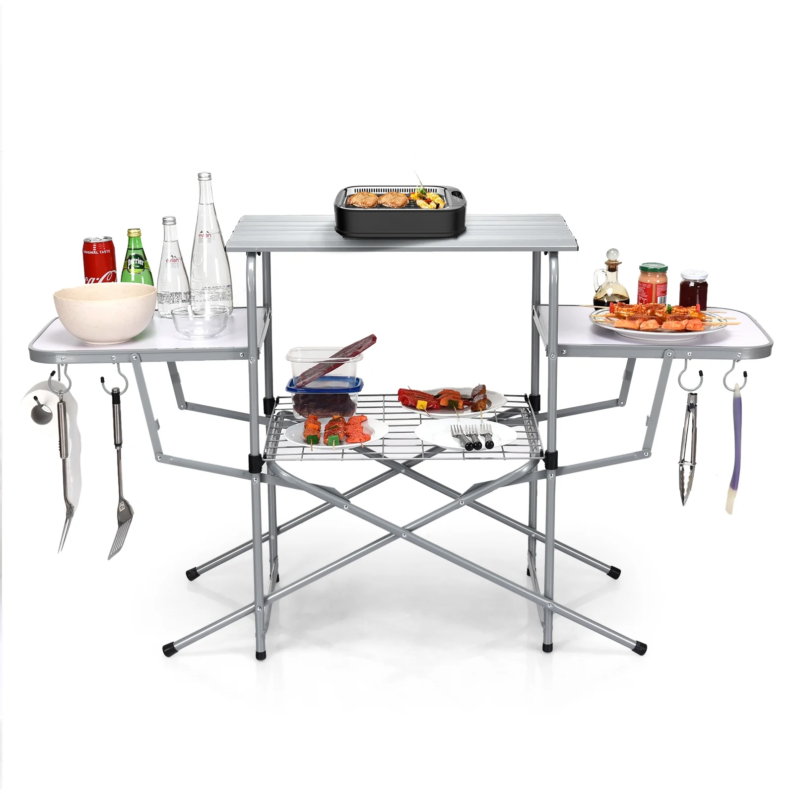 Foldable Outdoor BBQ Table Grilling Stand, Silver - Image 8