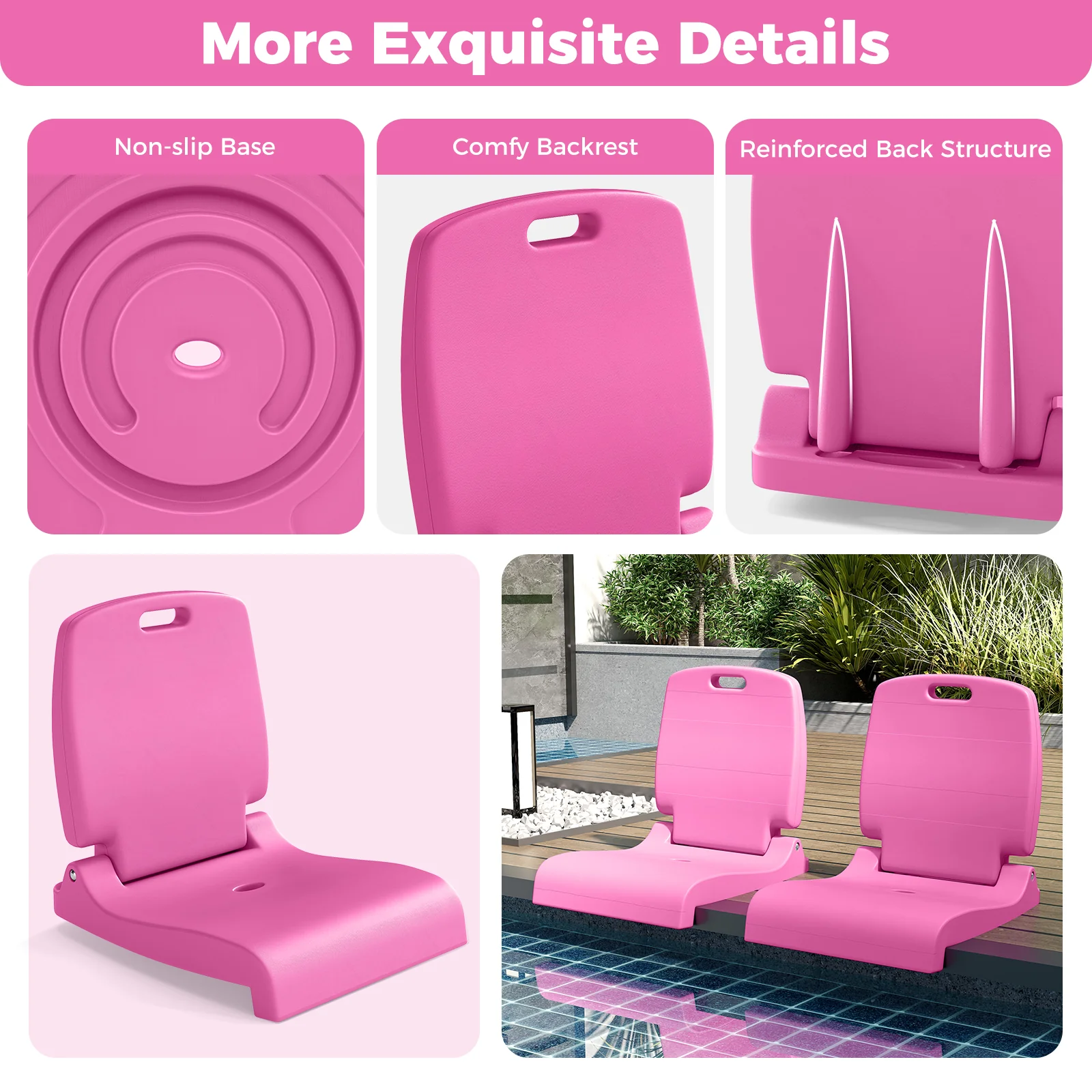Foldable Outdoor Pool Chair, Pink - Image 10