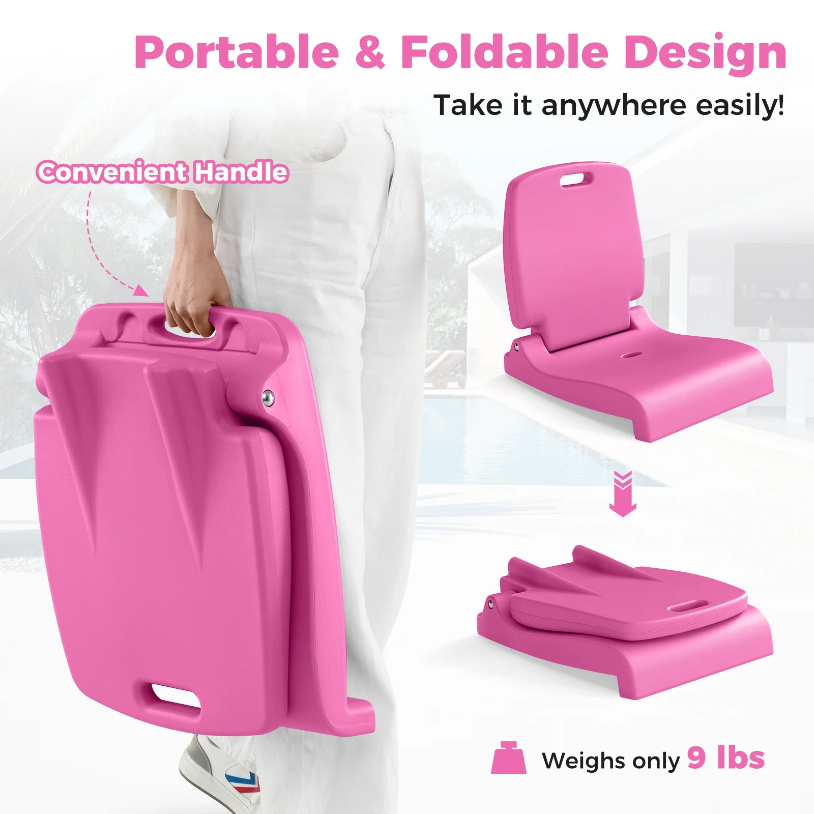 Foldable Outdoor Pool Chair, Pink - Image 8