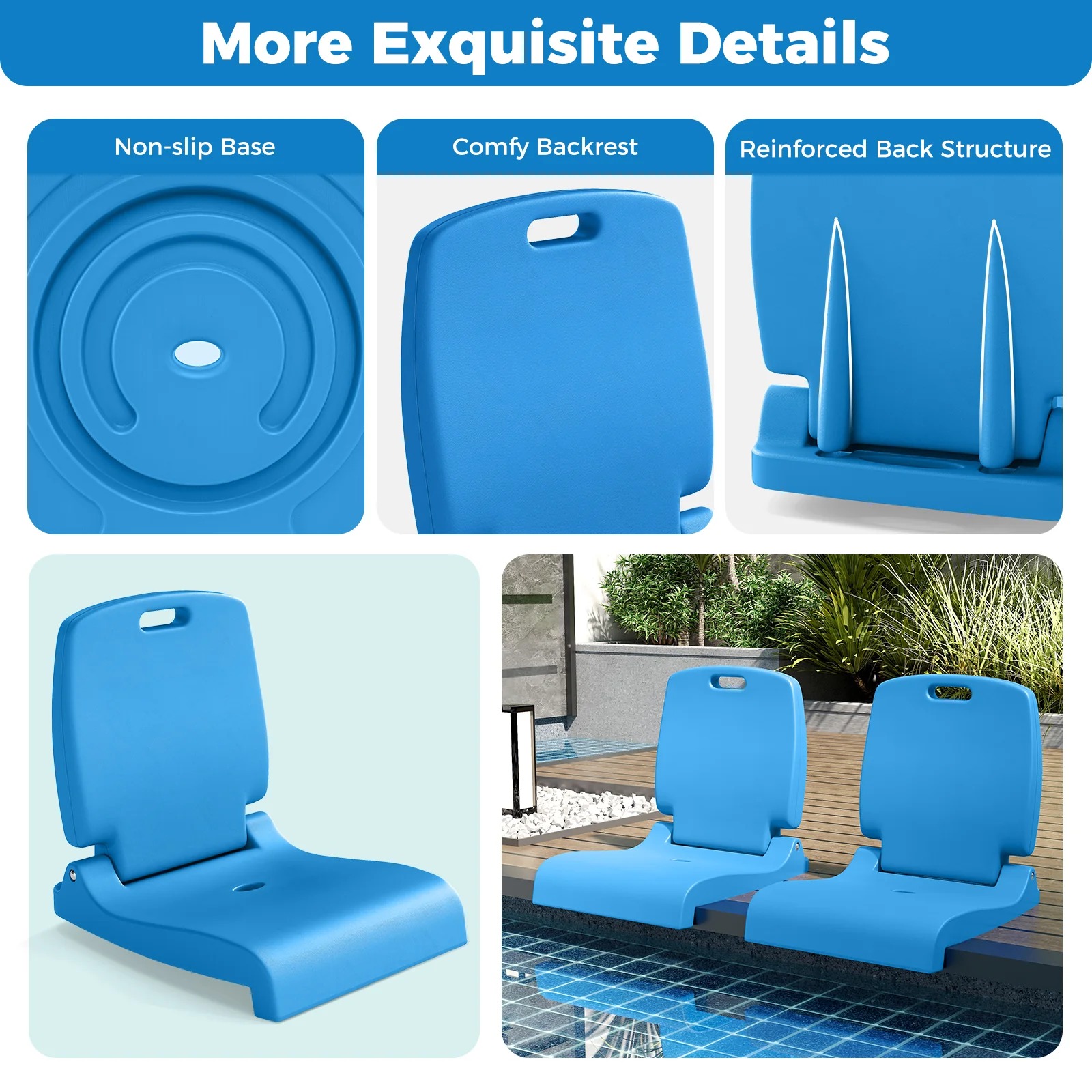 Foldable Outdoor Pool Chair, With Handle And Back Support, Blue - Image 10