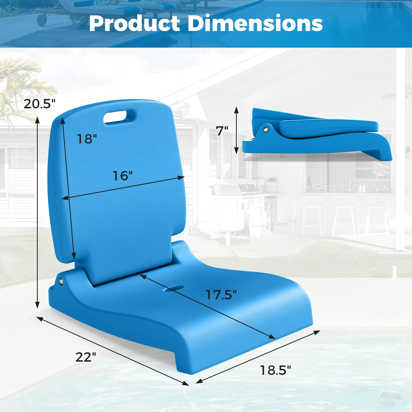 Foldable Outdoor Pool Chair, With Handle And Back Support, Blue - Image 5