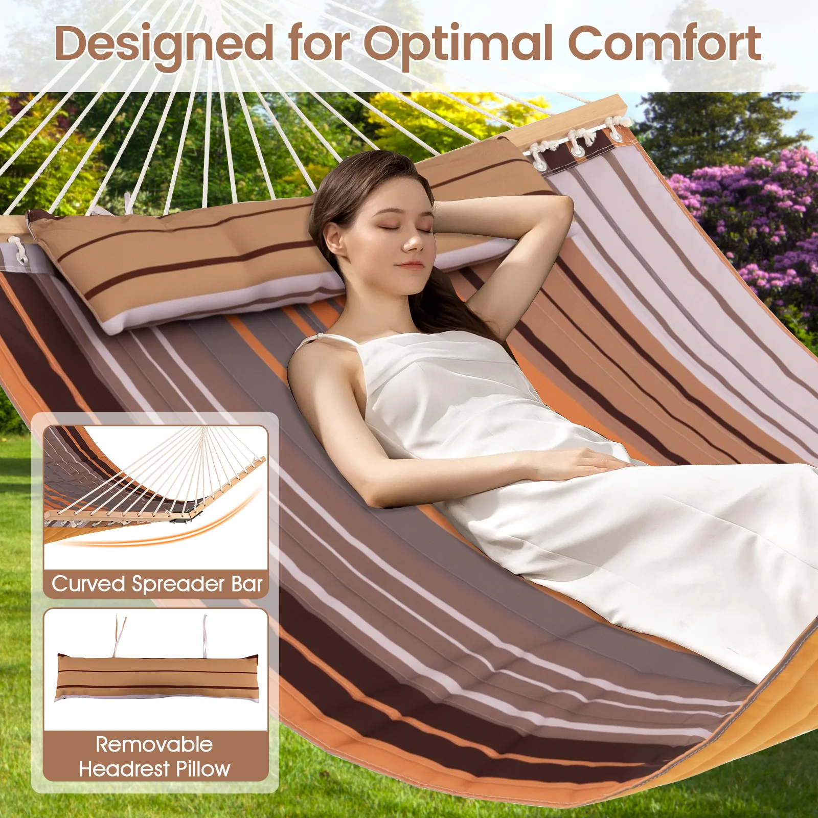 Foldable Patio Hammock Swing Chair Bed, Brown - Image 7