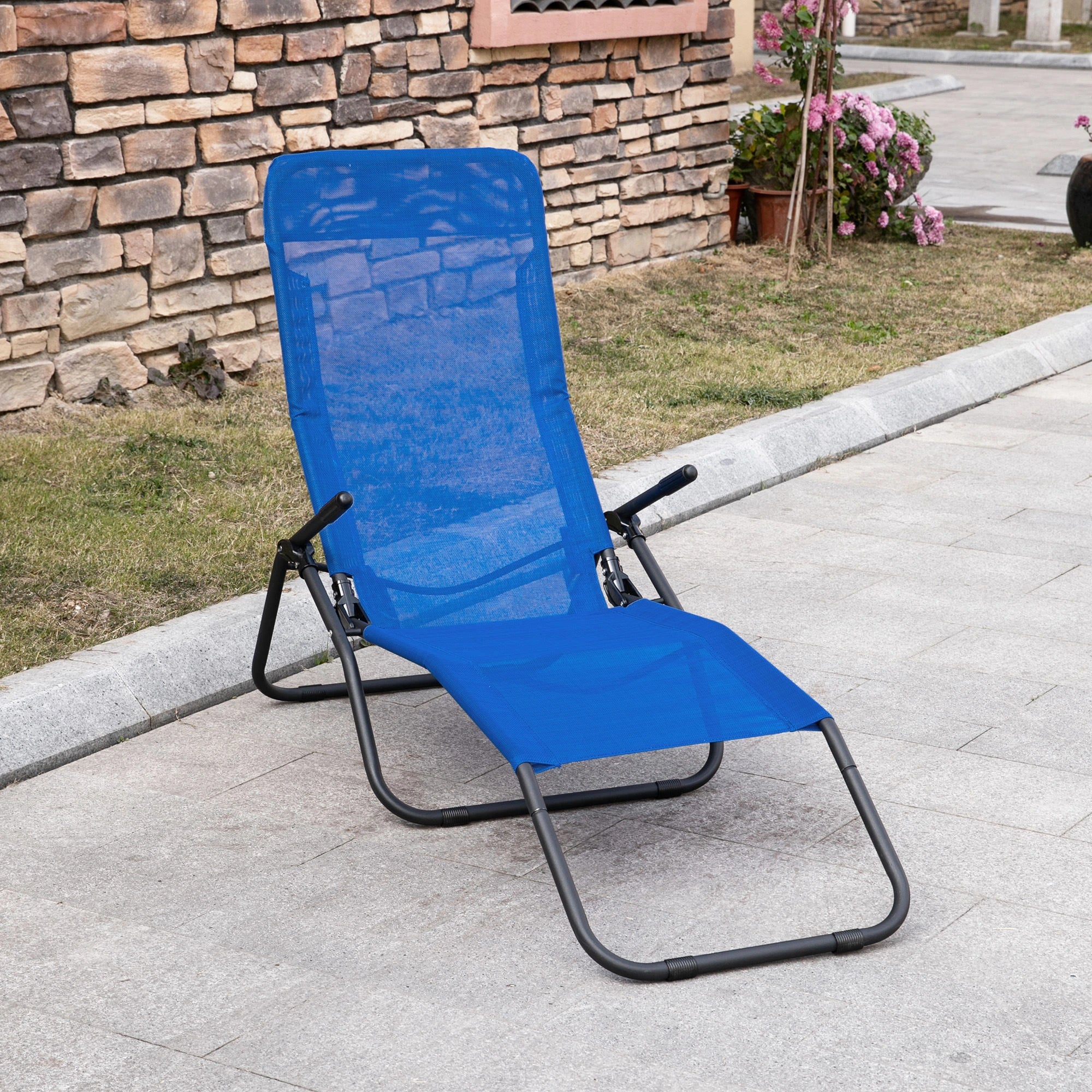 Foldable Patio Lounge Chair, Outdoor Beach Lounger, Breathable Mesh, Zero Gravity, Reclining, Blue - Image 2