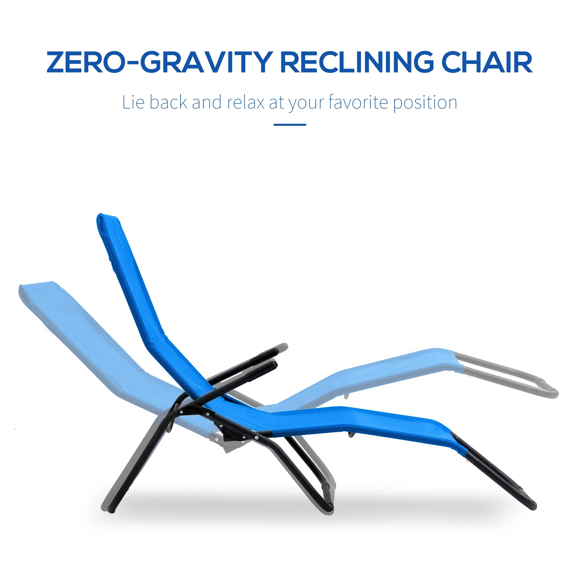 Foldable Patio Lounge Chair, Outdoor Beach Lounger, Breathable Mesh, Zero Gravity, Reclining, Blue - Image 4