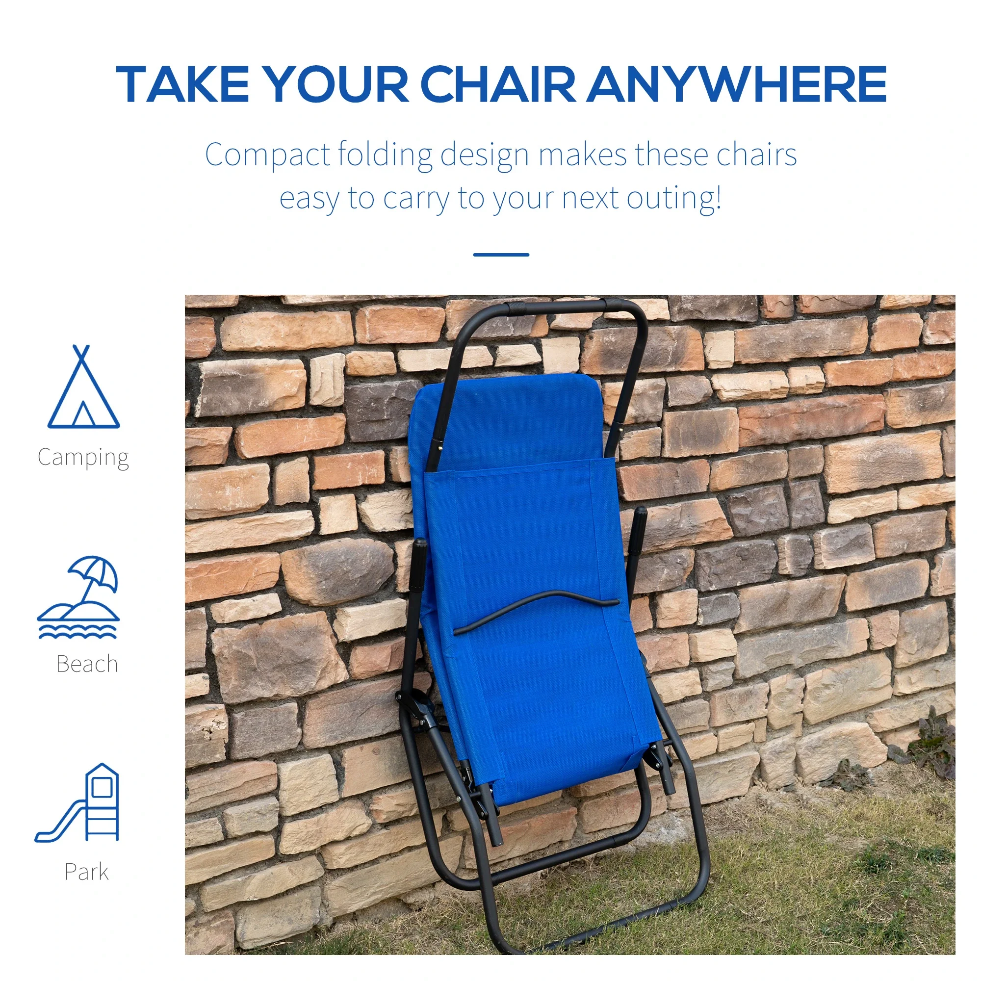 Foldable Patio Lounge Chair, Outdoor Beach Lounger, Breathable Mesh, Zero Gravity, Reclining, Blue - Image 5