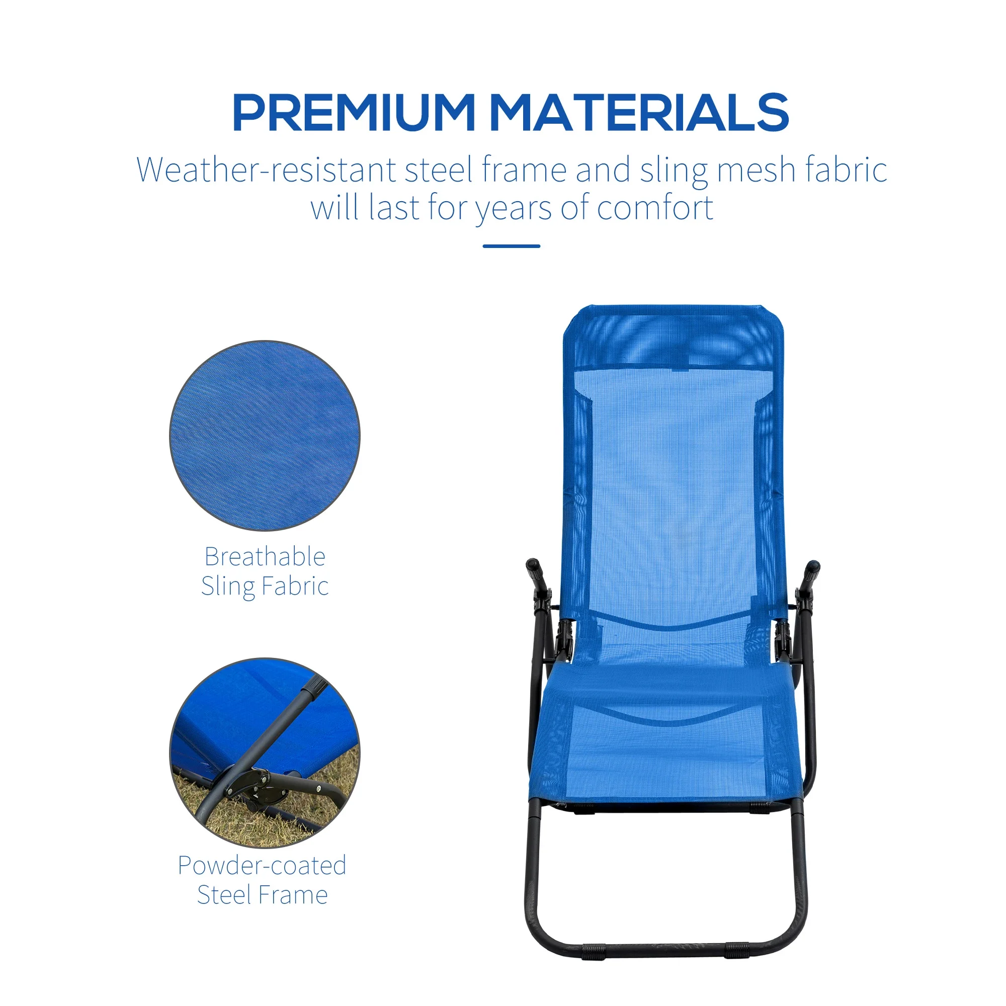 Foldable Patio Lounge Chair, Outdoor Beach Lounger, Breathable Mesh, Zero Gravity, Reclining, Blue - Image 7