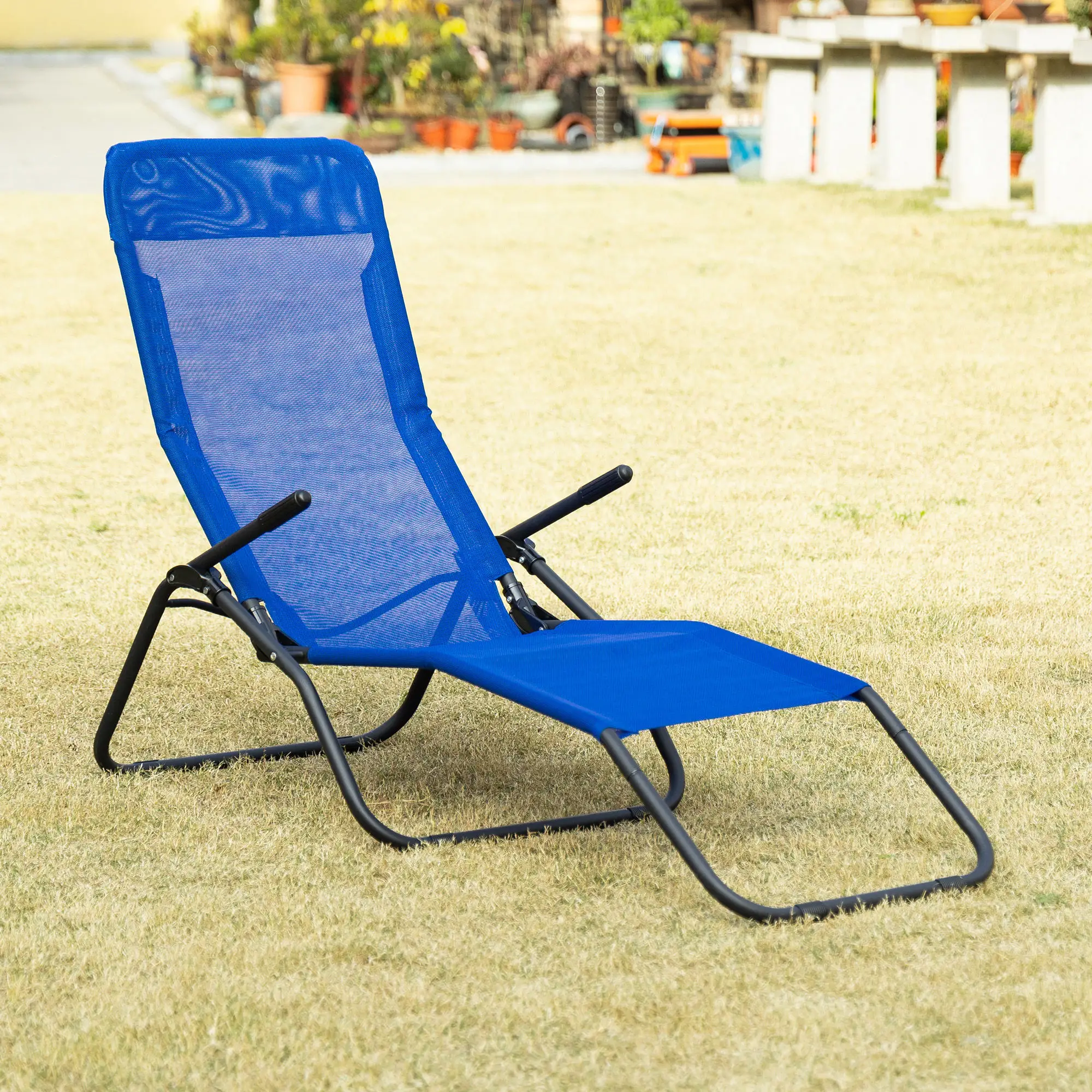 Foldable Patio Lounge Chair, Outdoor Beach Lounger, Breathable Mesh, Zero Gravity, Reclining, Blue - Image 8