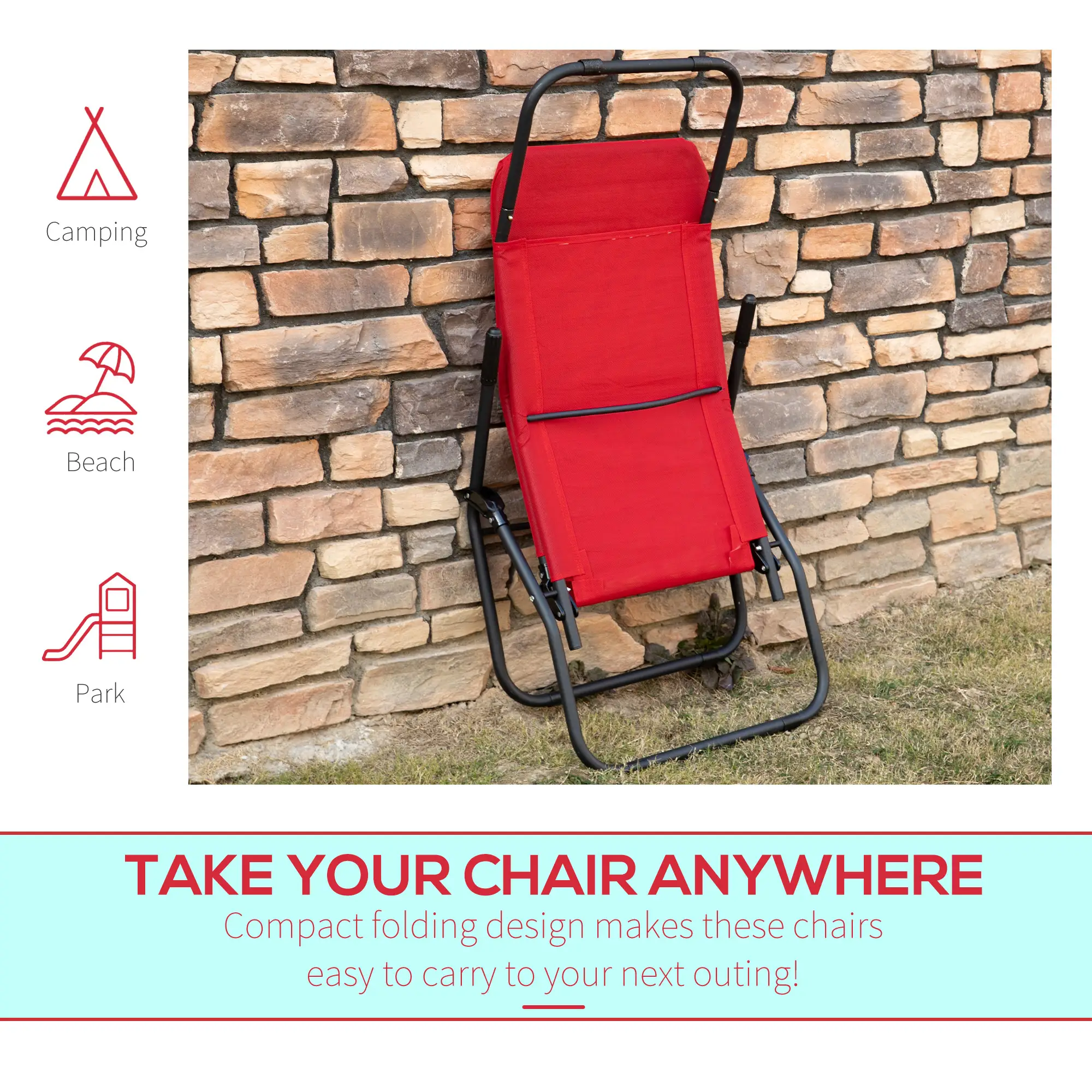Foldable Patio Lounge Chair, Outdoor Beach Lounger, Breathable Mesh, Zero Gravity, Reclining, Footrests, Armrests, Garden, Pool, Red - Image 5