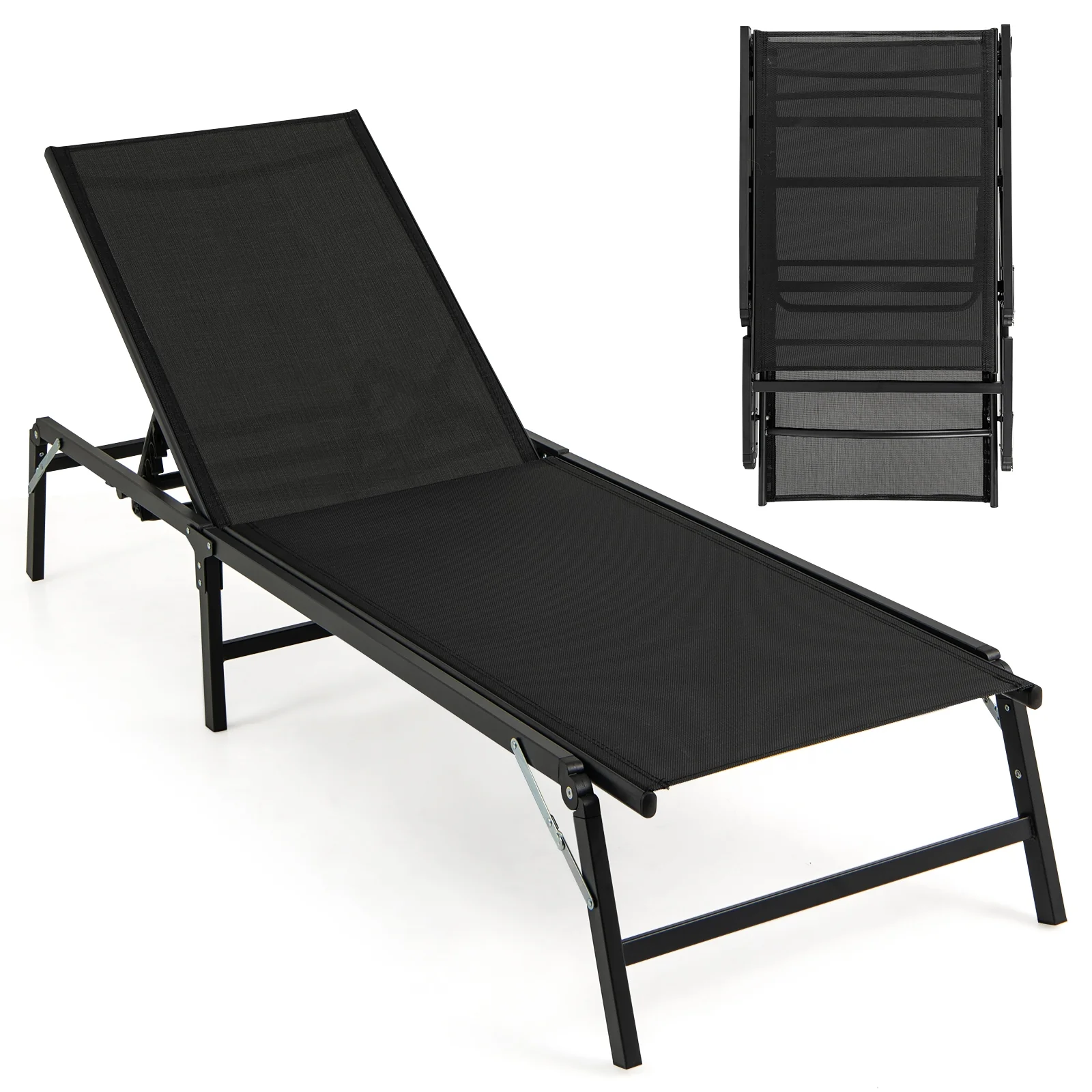 Foldable Patio Lounge Chair Set Of 2, Black