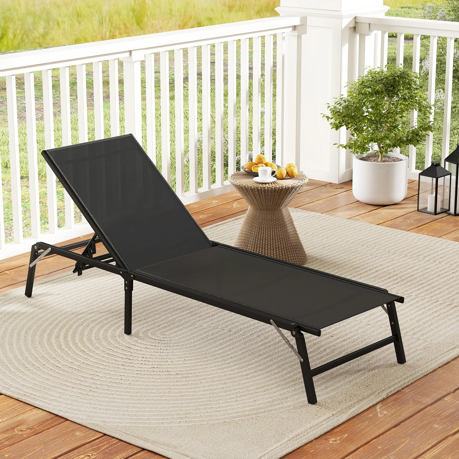 Foldable Patio Lounge Chair Set Of 2, Black - Image 2