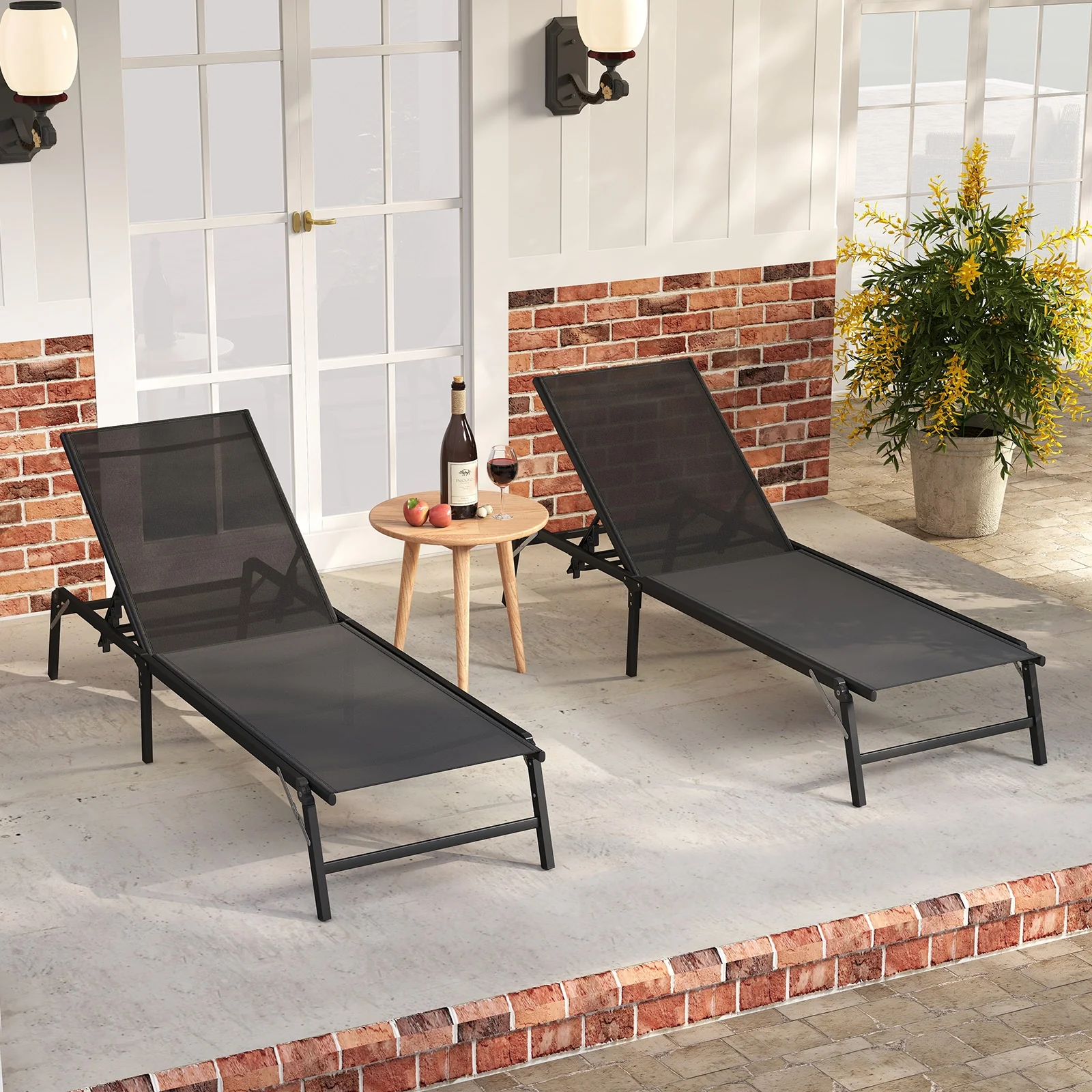 Foldable Patio Lounge Chair Set Of 2, Black - Image 7