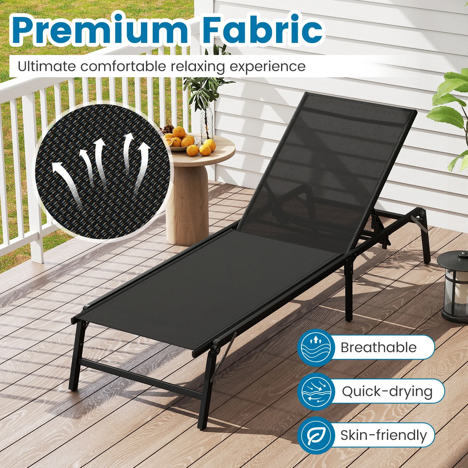 Foldable Patio Lounge Chair Set Of 2, Black - Image 9