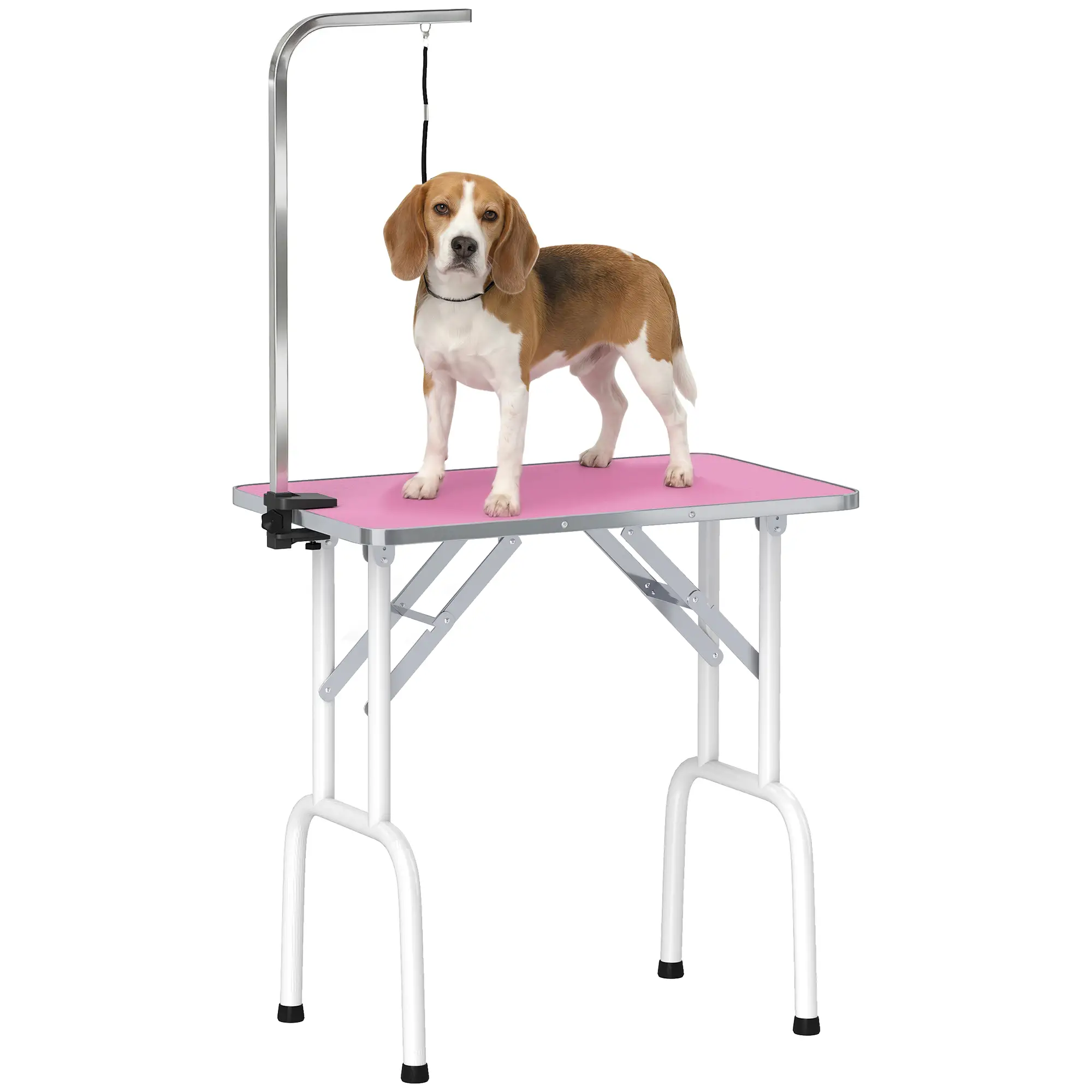 Foldable Pet Grooming Table, Adjustable Arm, Non-Slip, Pink - Image 11