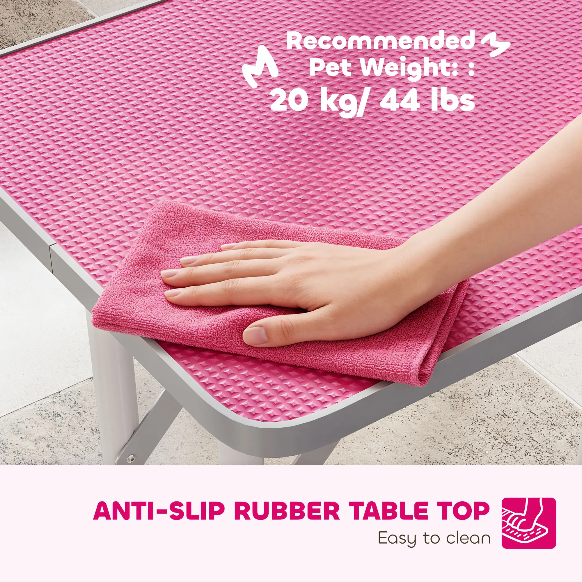 Foldable Pet Grooming Table, Adjustable Arm, Non-Slip, Pink - Image 6