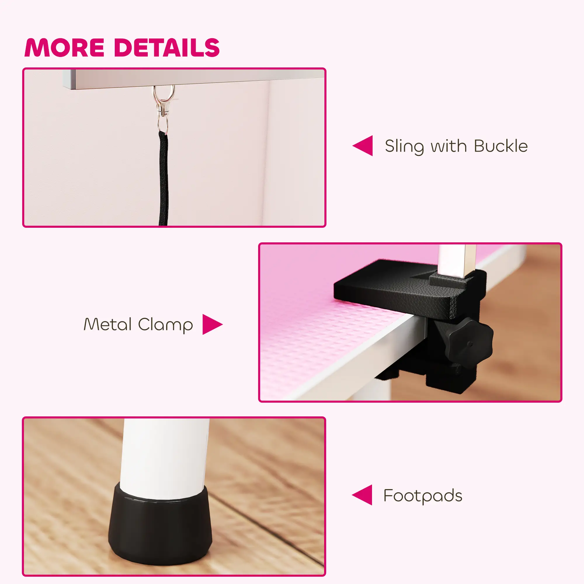 Foldable Pet Grooming Table, Adjustable Arm, Non-Slip, Pink - Image 9