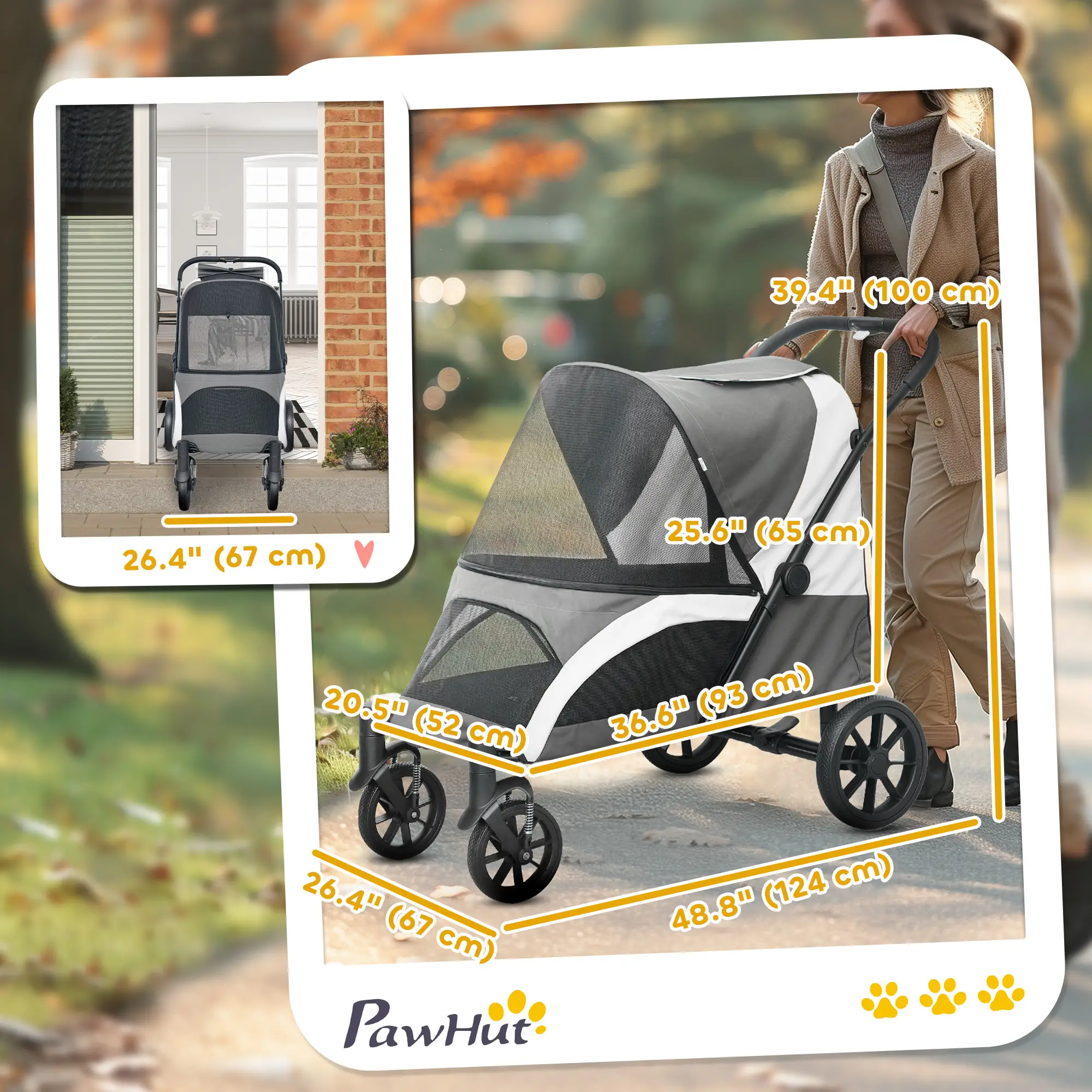 Foldable Pet Stroller For Large Dogs, Four Big Wheels, Dark Grey - Image 3