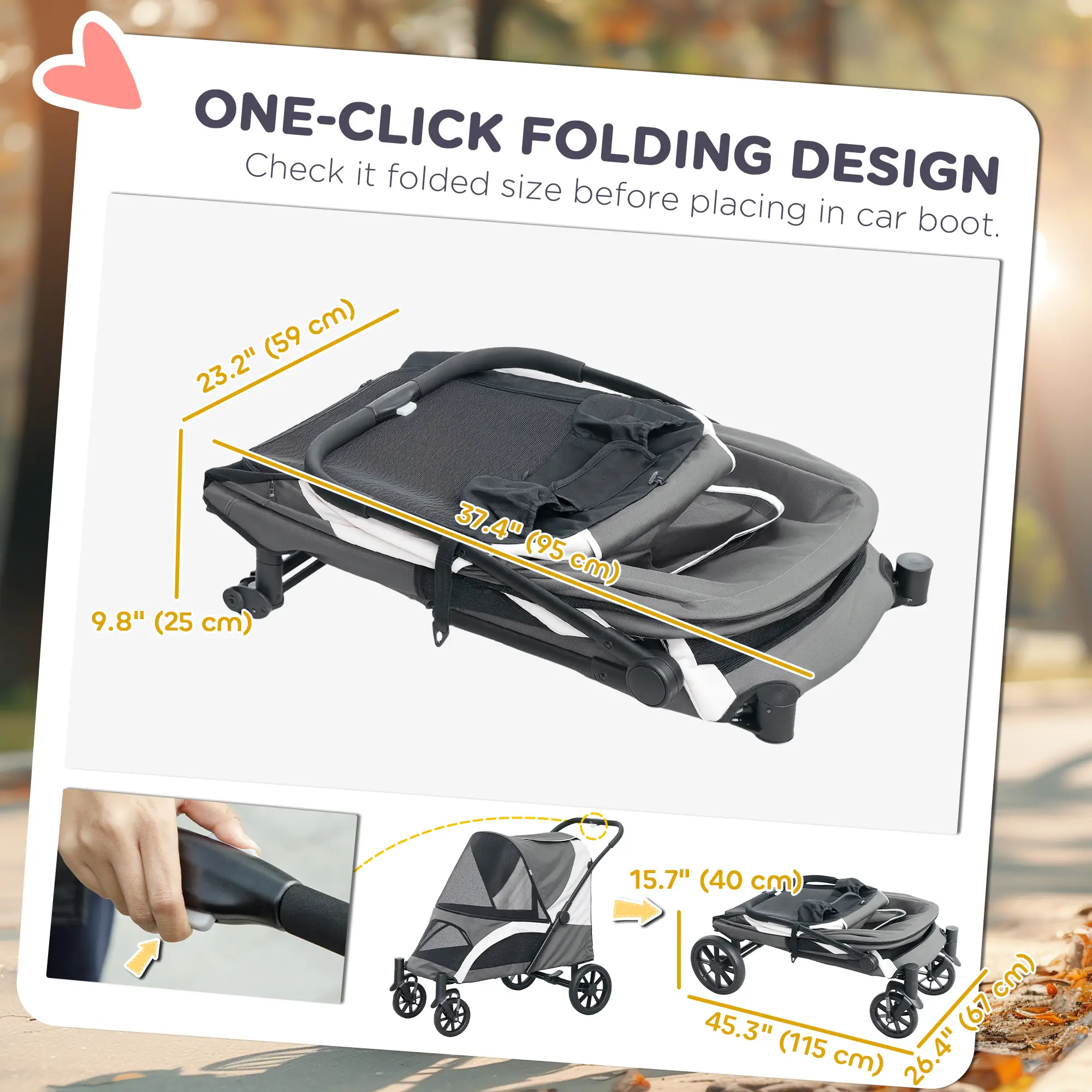 Foldable Pet Stroller For Large Dogs, Four Big Wheels, Dark Grey - Image 5