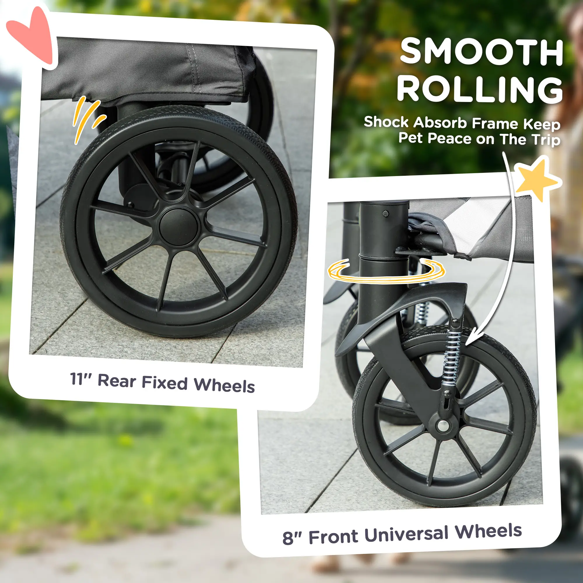 Foldable Pet Stroller For Large Dogs, Four Big Wheels, Dark Grey - Image 6