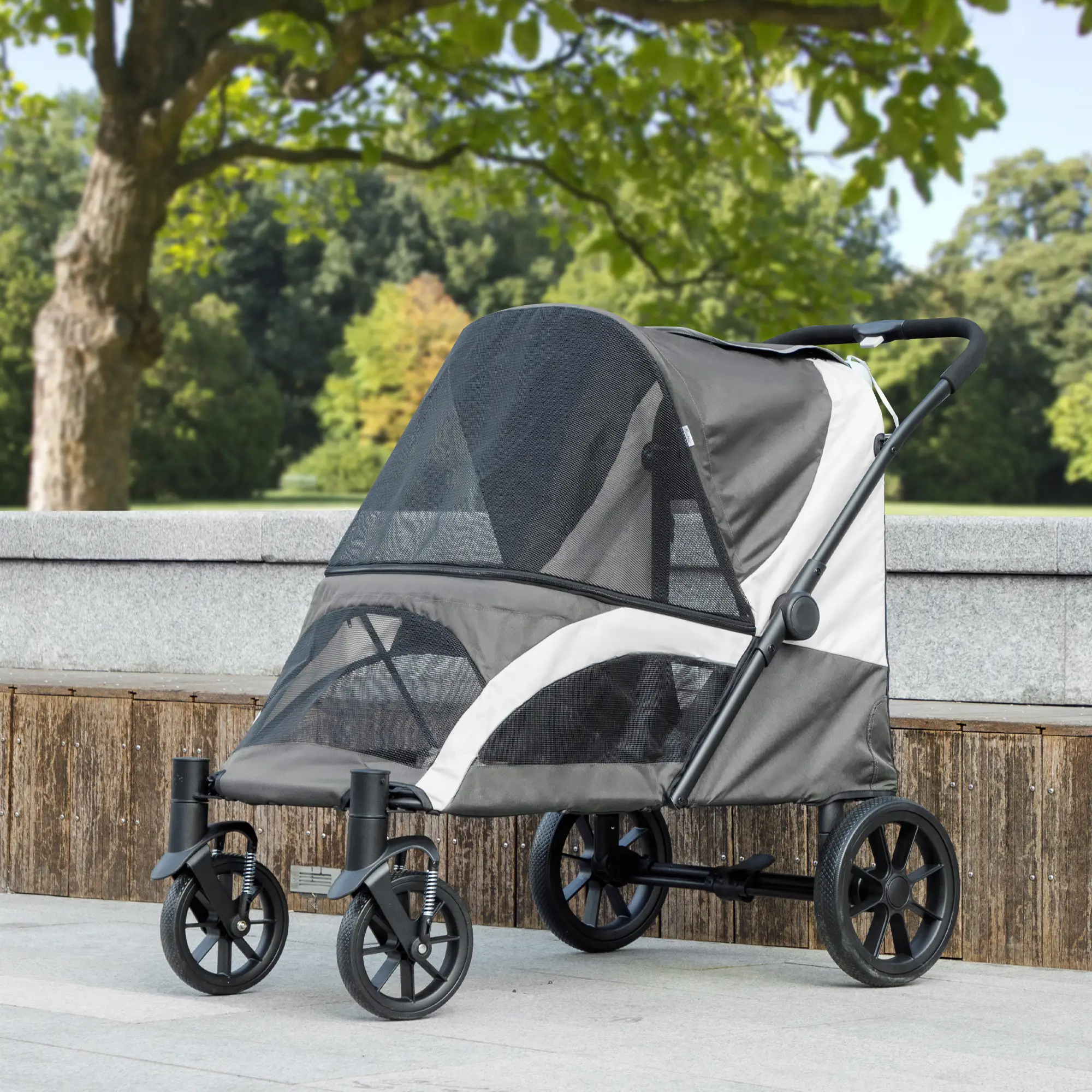 Foldable Pet Stroller For Large Dogs, Four Big Wheels, Dark Grey - Image 8