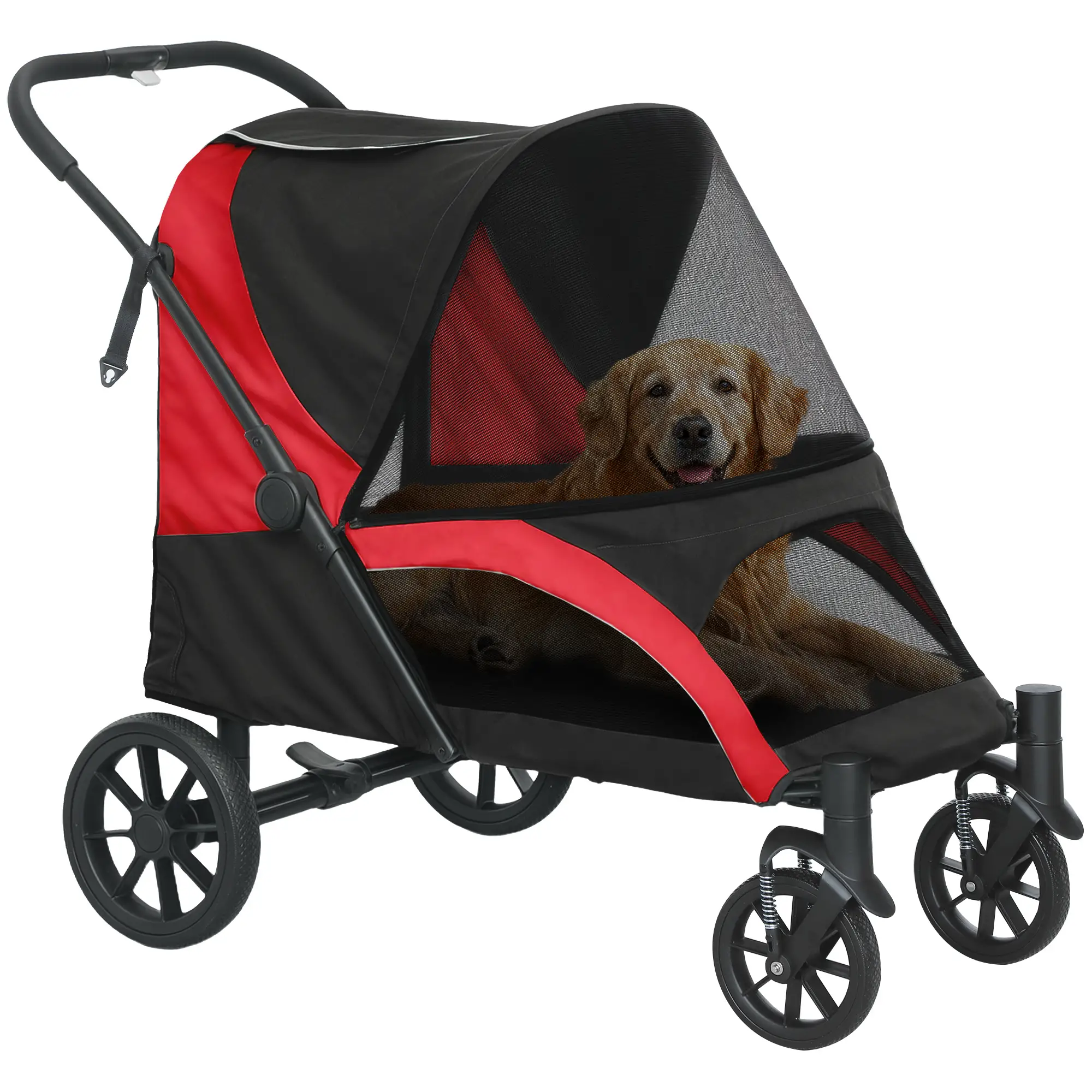 Foldable Pet Stroller, Large Dogs, Four Big Wheels, Black - Image 11