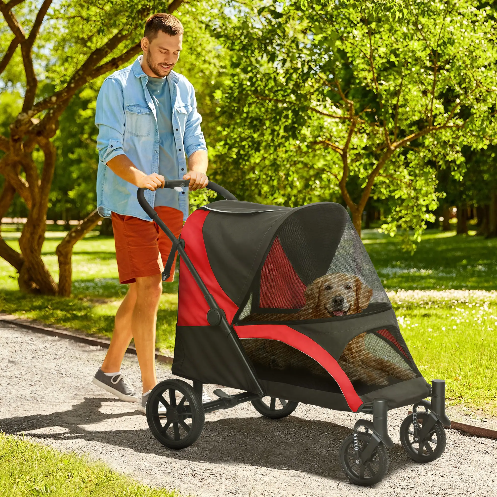 Foldable Pet Stroller, Large Dogs, Four Big Wheels, Black - Image 2