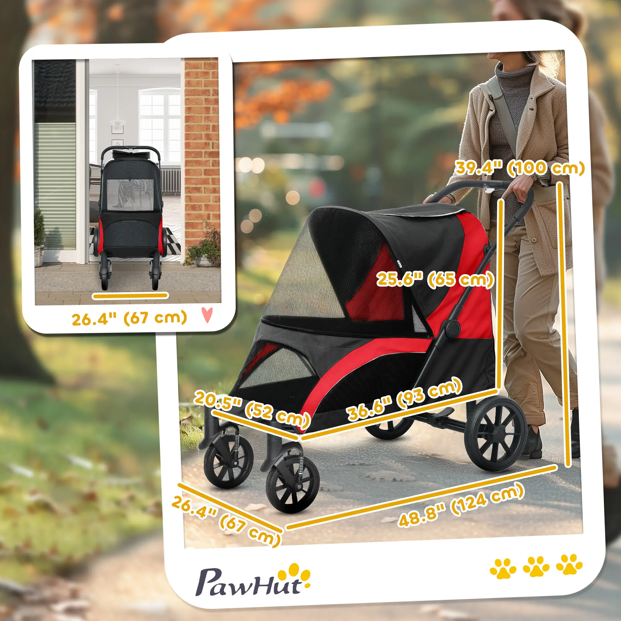 Foldable Pet Stroller, Large Dogs, Four Big Wheels, Black - Image 3