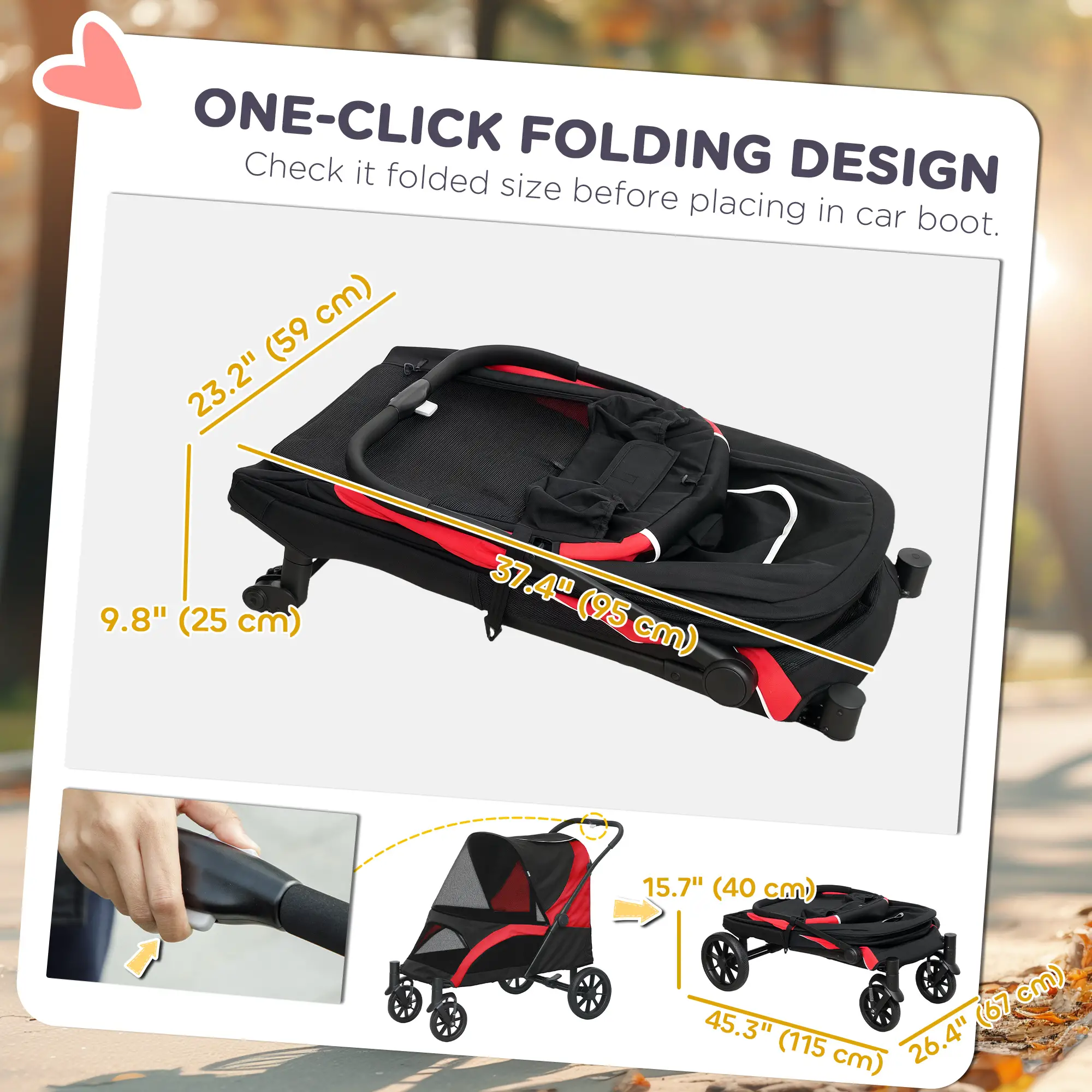 Foldable Pet Stroller, Large Dogs, Four Big Wheels, Black - Image 5