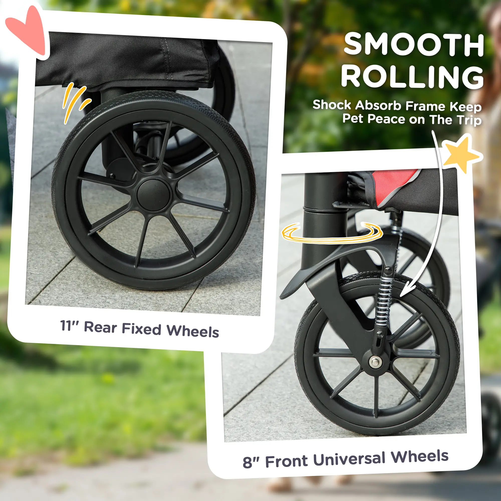 Foldable Pet Stroller, Large Dogs, Four Big Wheels, Black - Image 6