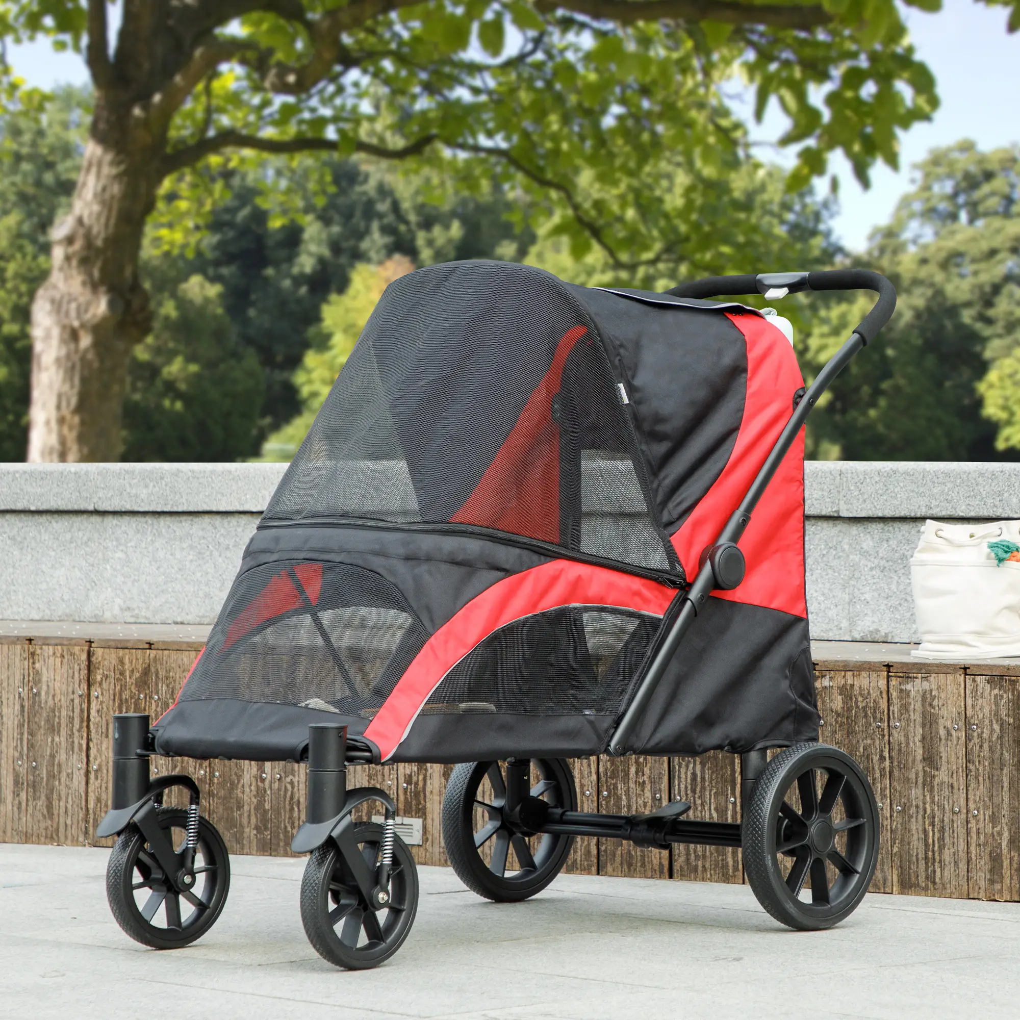 Foldable Pet Stroller, Large Dogs, Four Big Wheels, Black - Image 8