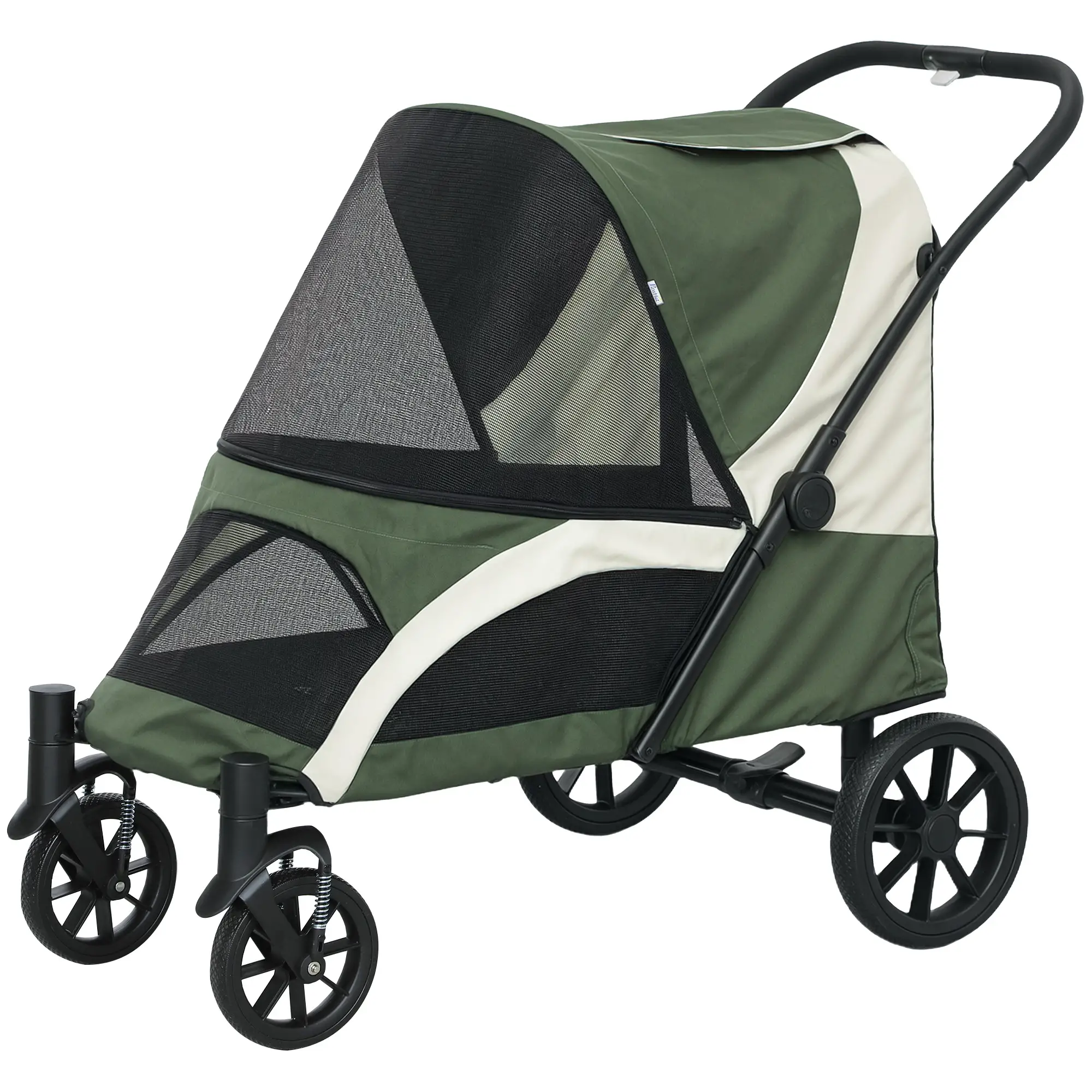 Foldable Pet Stroller, Large Dogs, Four Big Wheels, Dark Green