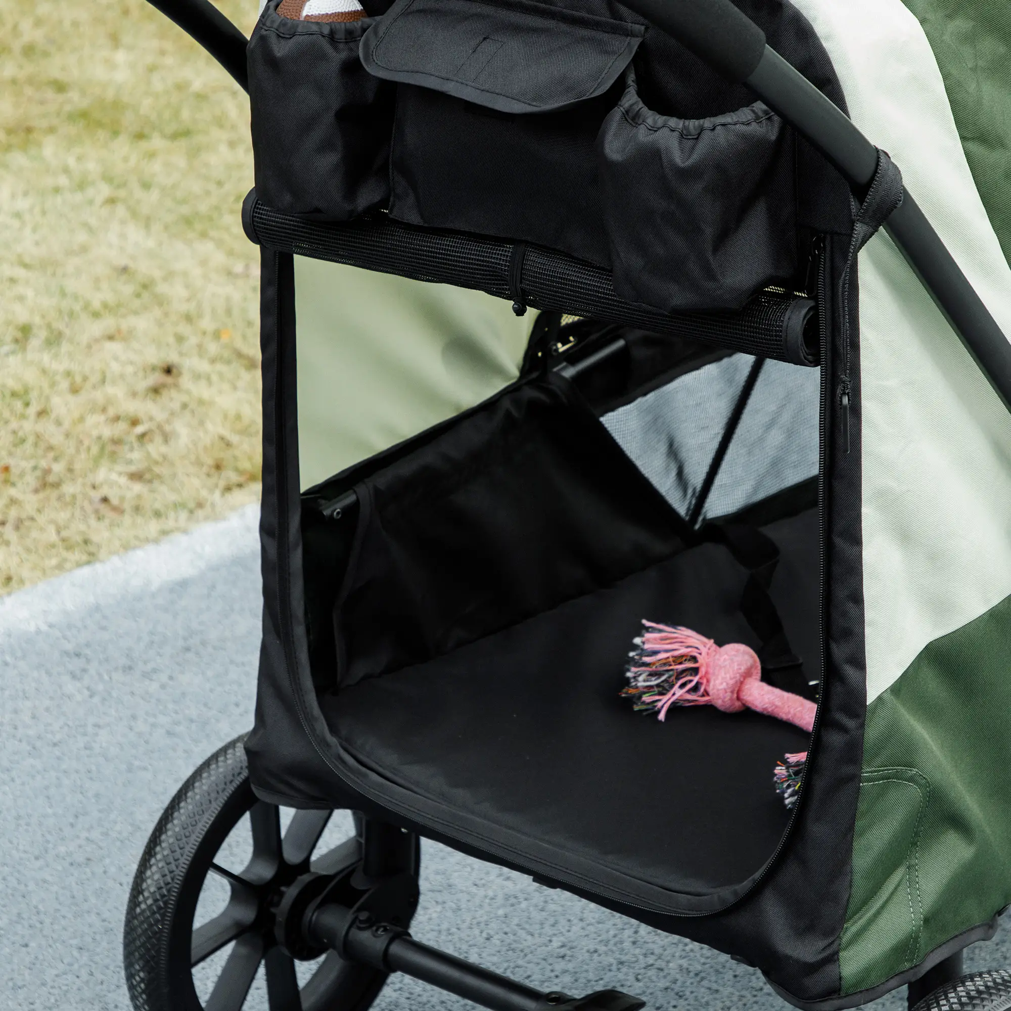 Foldable Pet Stroller, Large Dogs, Four Big Wheels, Dark Green - Image 10